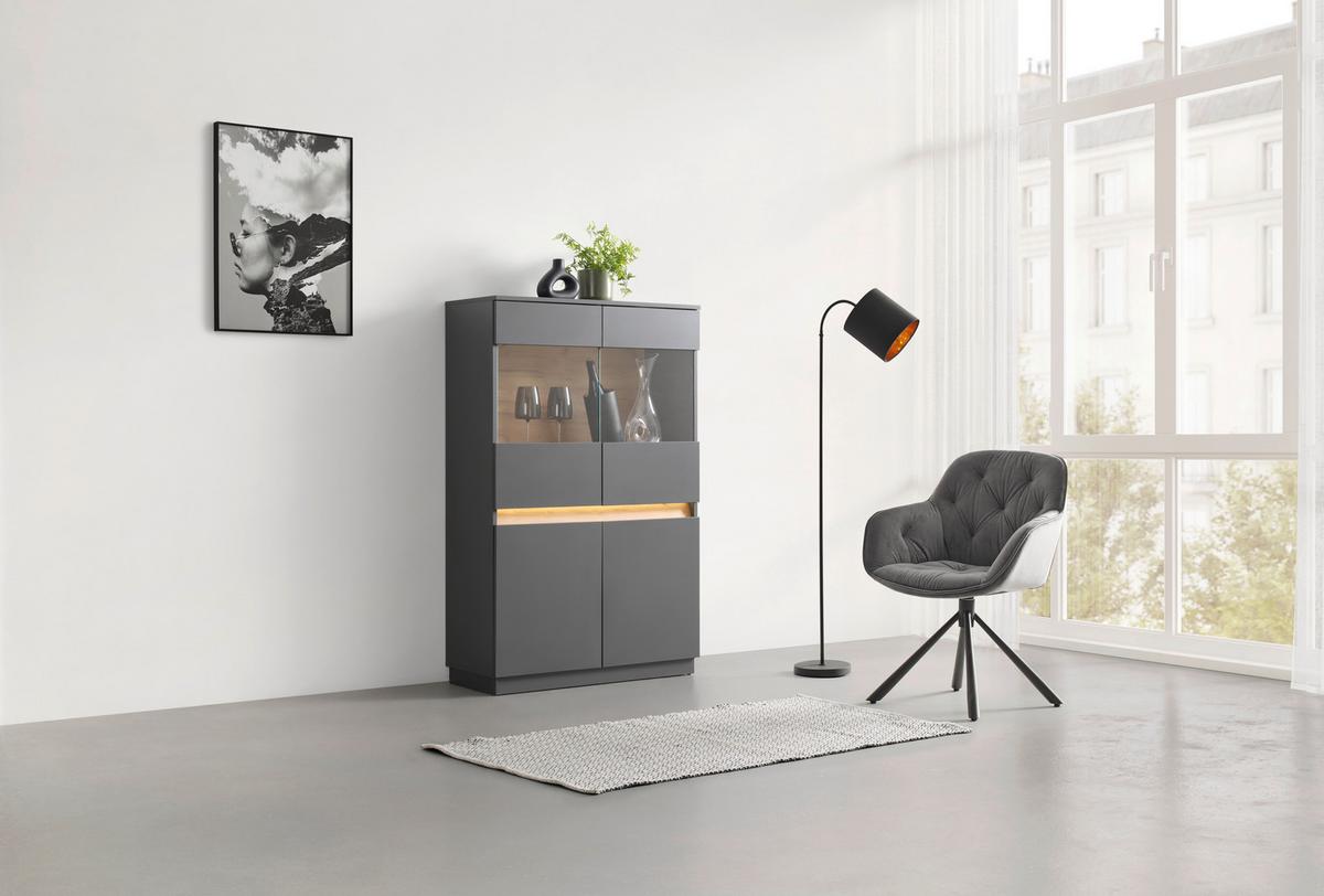 Highboard Samu Anthrazit/Eichefarben - Eichefarben/Anthrazit, MODERN, Glas/Holzwerkstoff (90,2/140/35cm) - Mömax