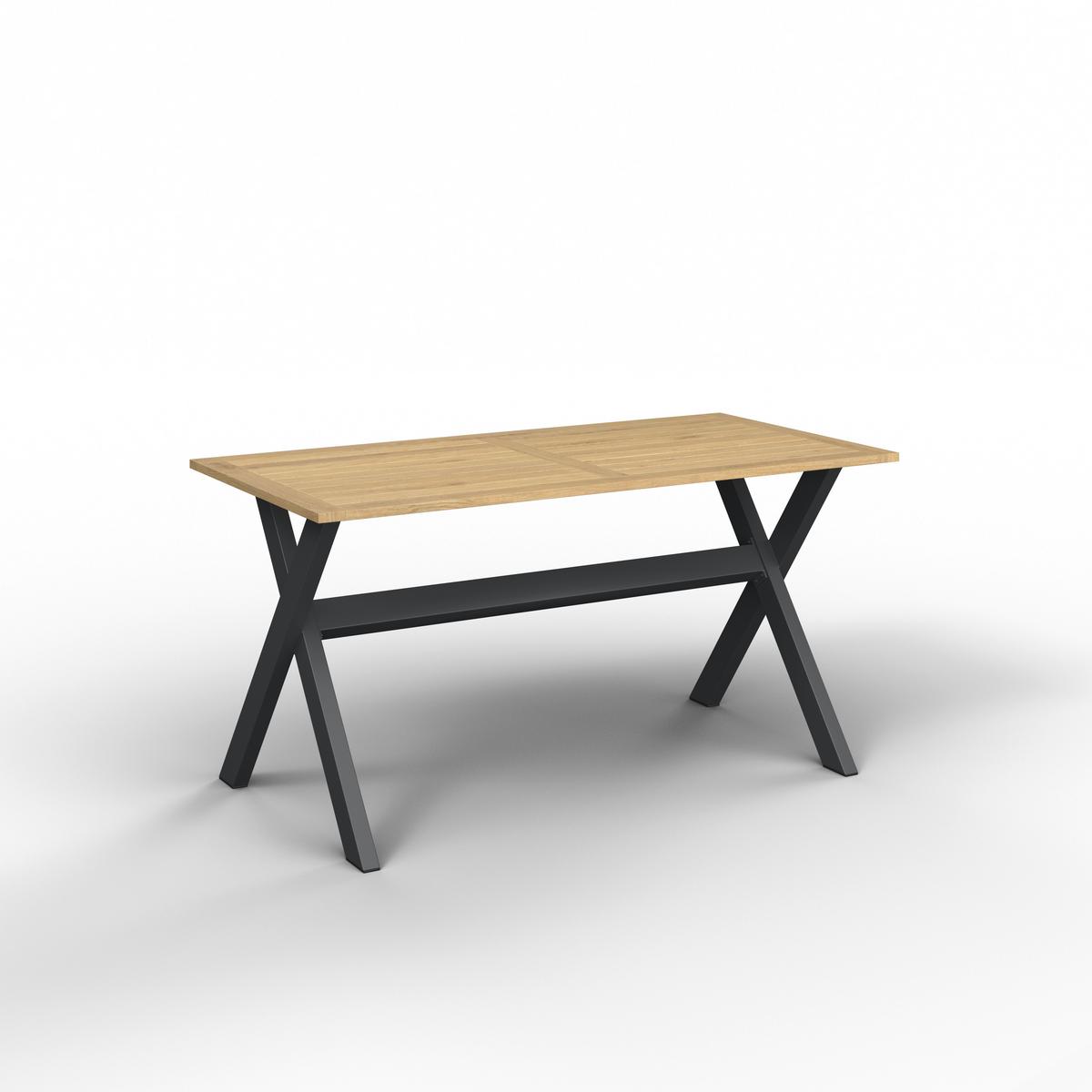 KOMPLET STOŁOWY NA TARAS MELINA - kolor naturalny/jasnoszary, Modern, metal/drewno (272/79/84cm) - Bessagi Garden