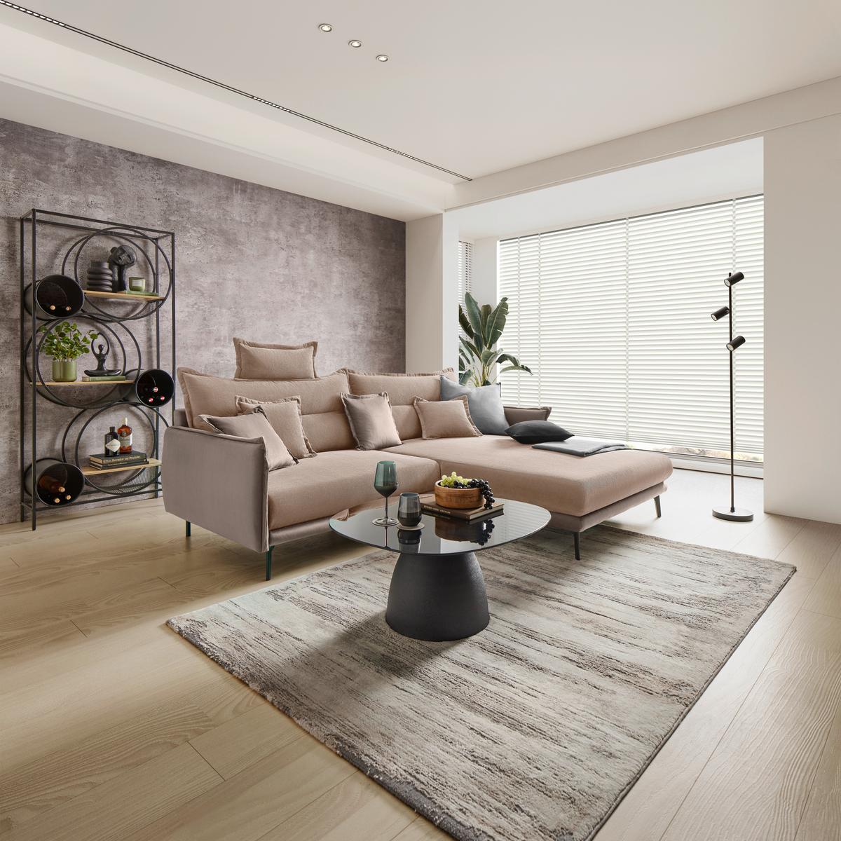 Ecksofa Nuovo Greige - Greige/Schwarz, MODERN, Textil/Metall (245/72-113/190cm) - Mömax
