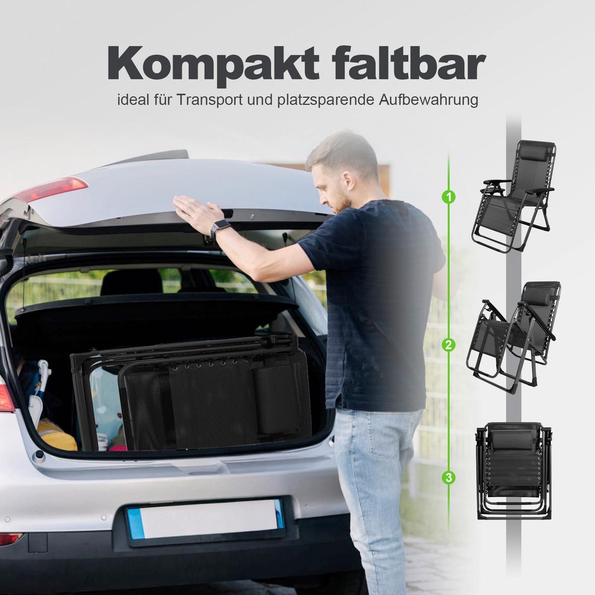 Garten-Relaxsessel Dunkelgrau klappbar - Dunkelgrau/Schwarz, Basics, Textil/Metall (68/88/110cm) - Modante