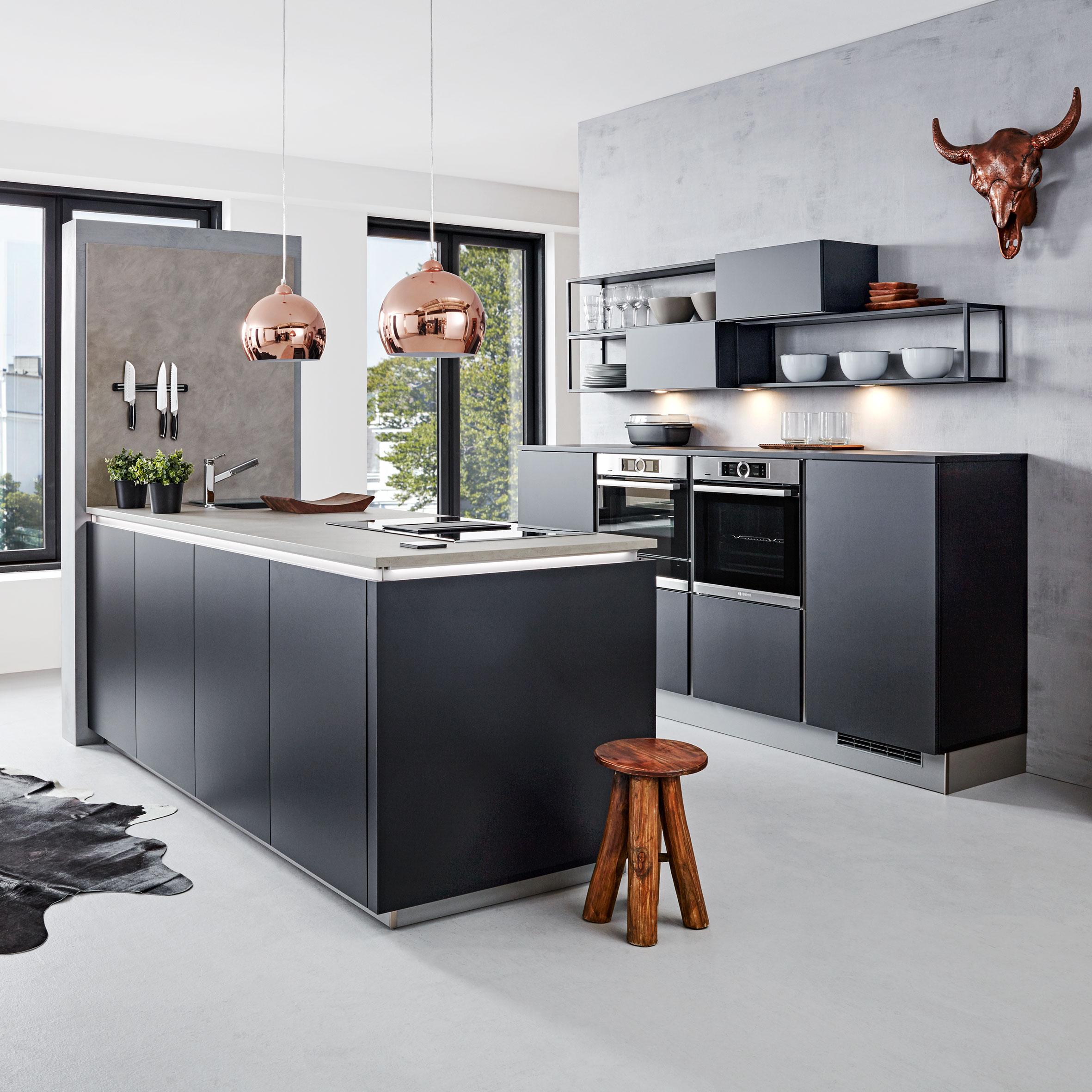 Einbauküche Nolte Plus Schwarz - Schwarz, Holzwerkstoff (249/245cm) - Nolte Küchen