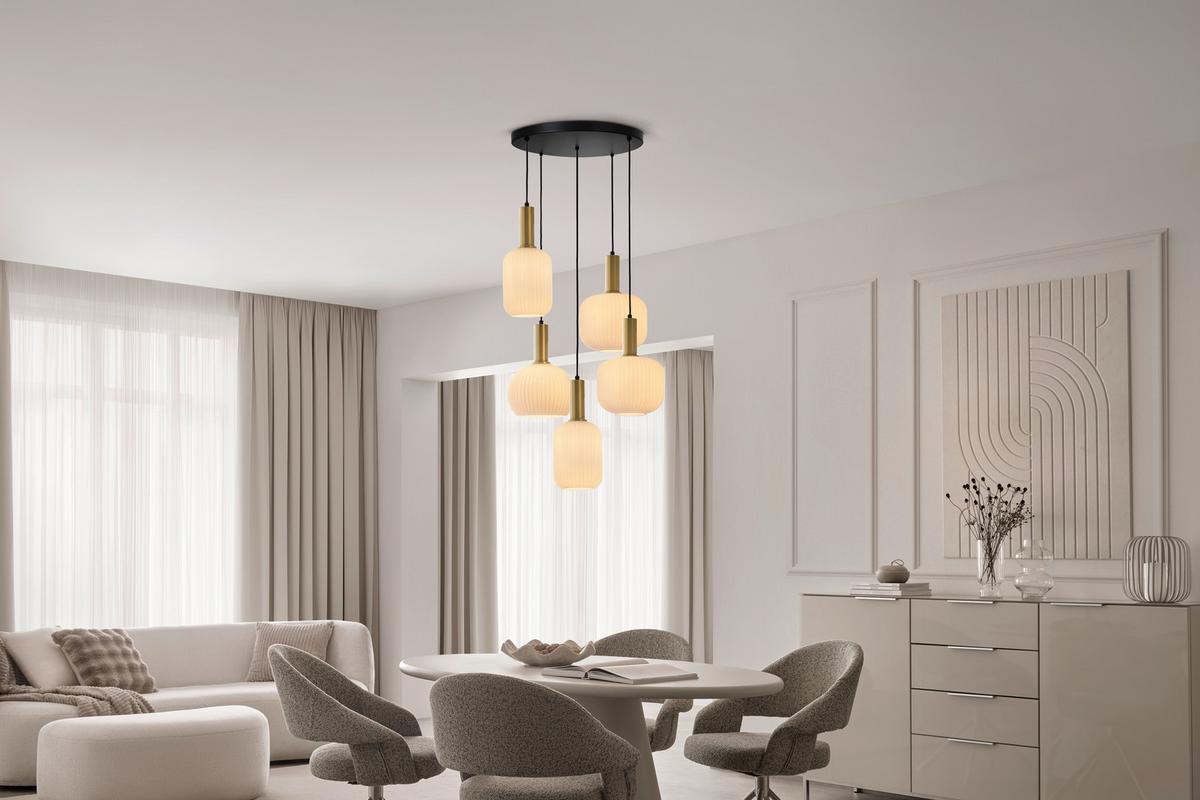 Svjetiljka Viseća Scher - bijela/zlatne boje, Moderno, staklo/metal (54/57,5/150cm)