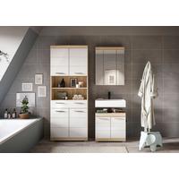 Badezimmer Lambada 3-tlg. ca. 134 cm Eiche/Weiß - Chromfarben/Weiß Hochglanz, Basics, Holzwerkstoff/Kunststoff (134cm) - MID.YOU