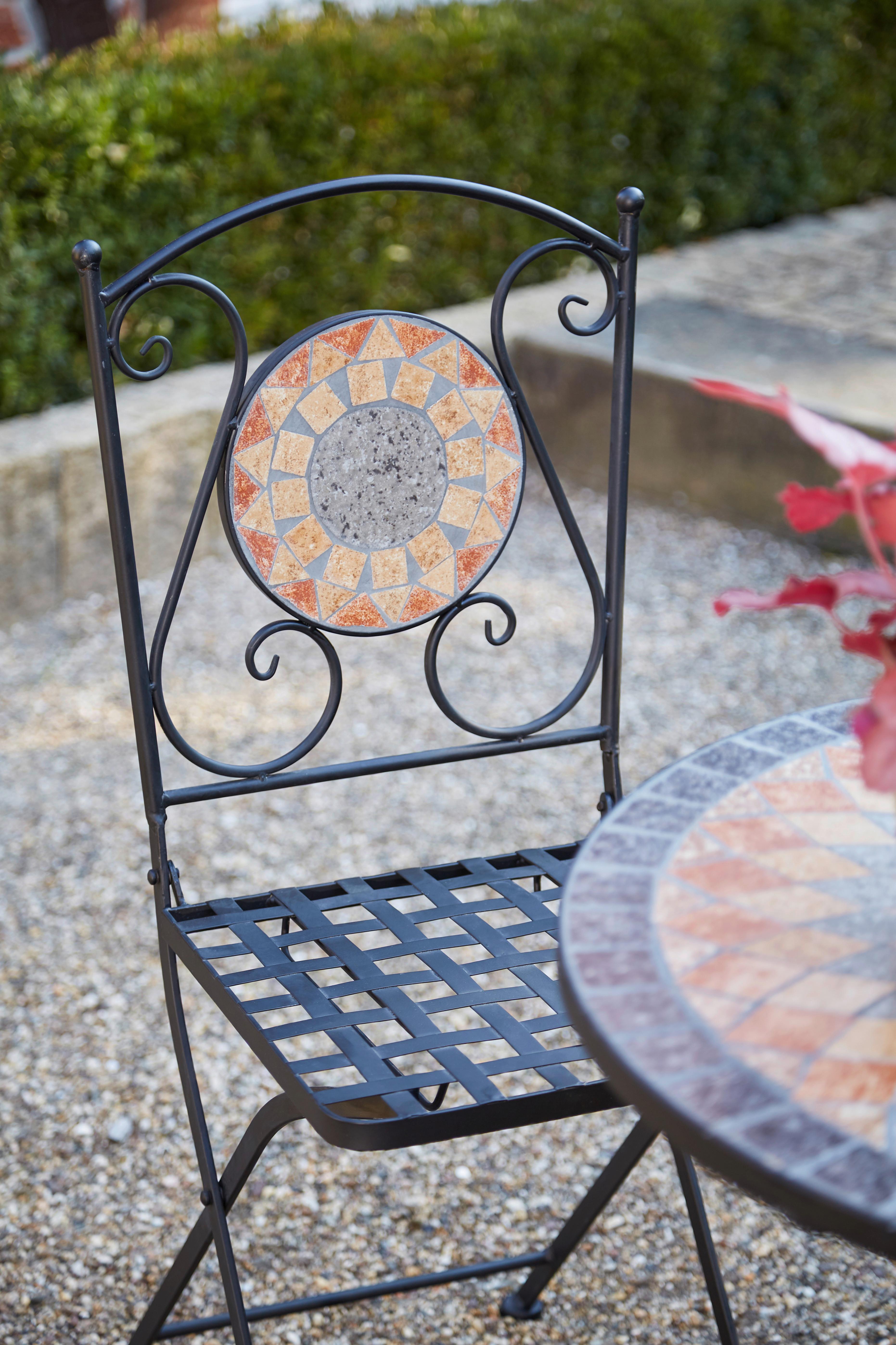 Gartenstuhl Schwarz Mosaik klappbar - Multicolor/Schwarz, MODERN, Keramik/Metall (39/88,5/49,5cm) - Siena Garden