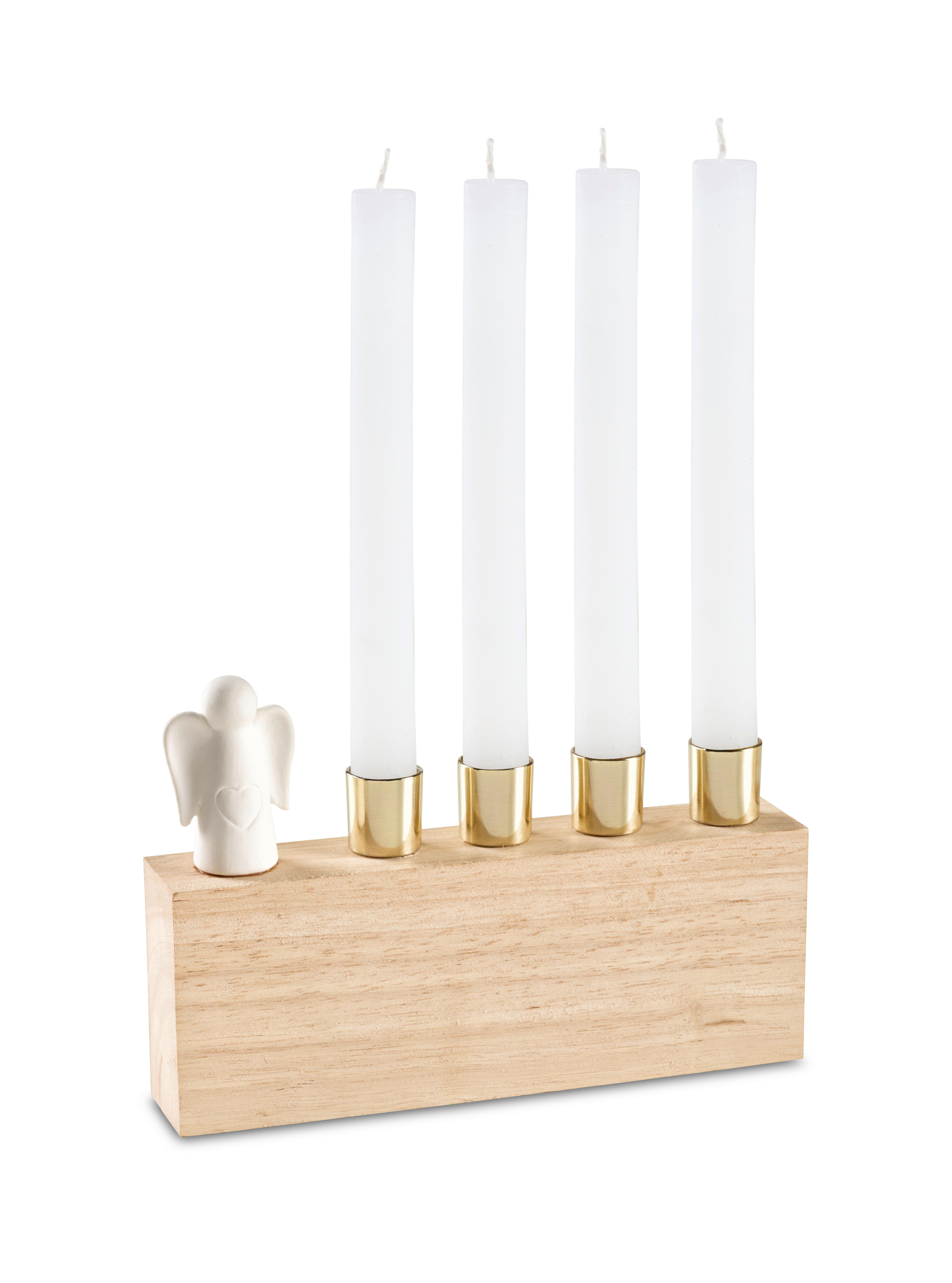 Kerzenhalter Jana Naturfarben/Weiß/Gold - Goldfarben/Naturfarben, KONVENTIONELL, Holz/Keramik (21/14/4cm) - Modern Living