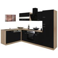 Eckküche Economy Schwarz/Eiche mit Geräte ca. 172x280 cm - Eichefarben/Schwarz, Basics, Glas/Holzwerkstoff (172/280cm) - Respekta