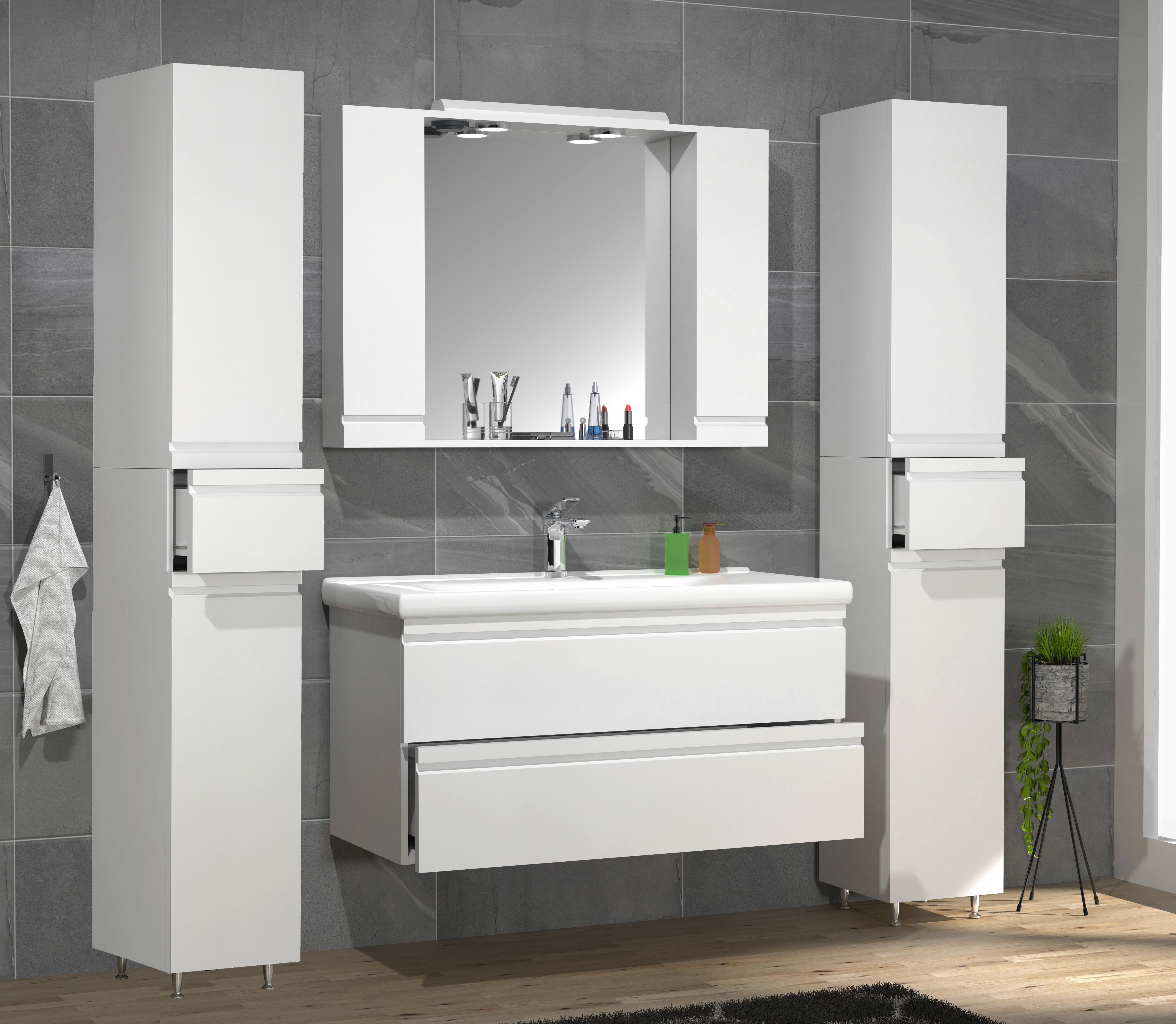 SPIEGELSCHRANK SILORA XL - Weiss, Modern, Glas/Holzwerkstoff (100/71/14cm) - MID.YOU