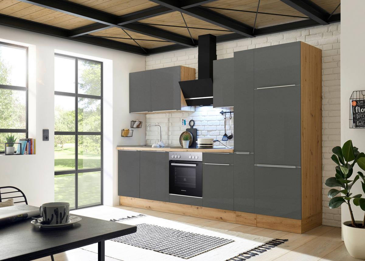 Küchenblock Marleen m. Geräten Grau B: ca. 310 cm - Anthrazit/Alufarben, LIFESTYLE, Holzwerkstoff/Kunststoff (310cm) - Respekta