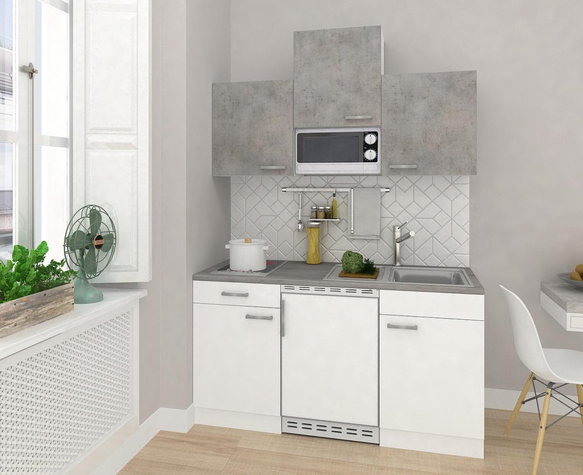 Miniküche Economy m. Geräten ca. 150cm Grau/Weiß - Alufarben/Weiß, KONVENTIONELL, Holzwerkstoff/Kunststoff (150cm) - Respekta