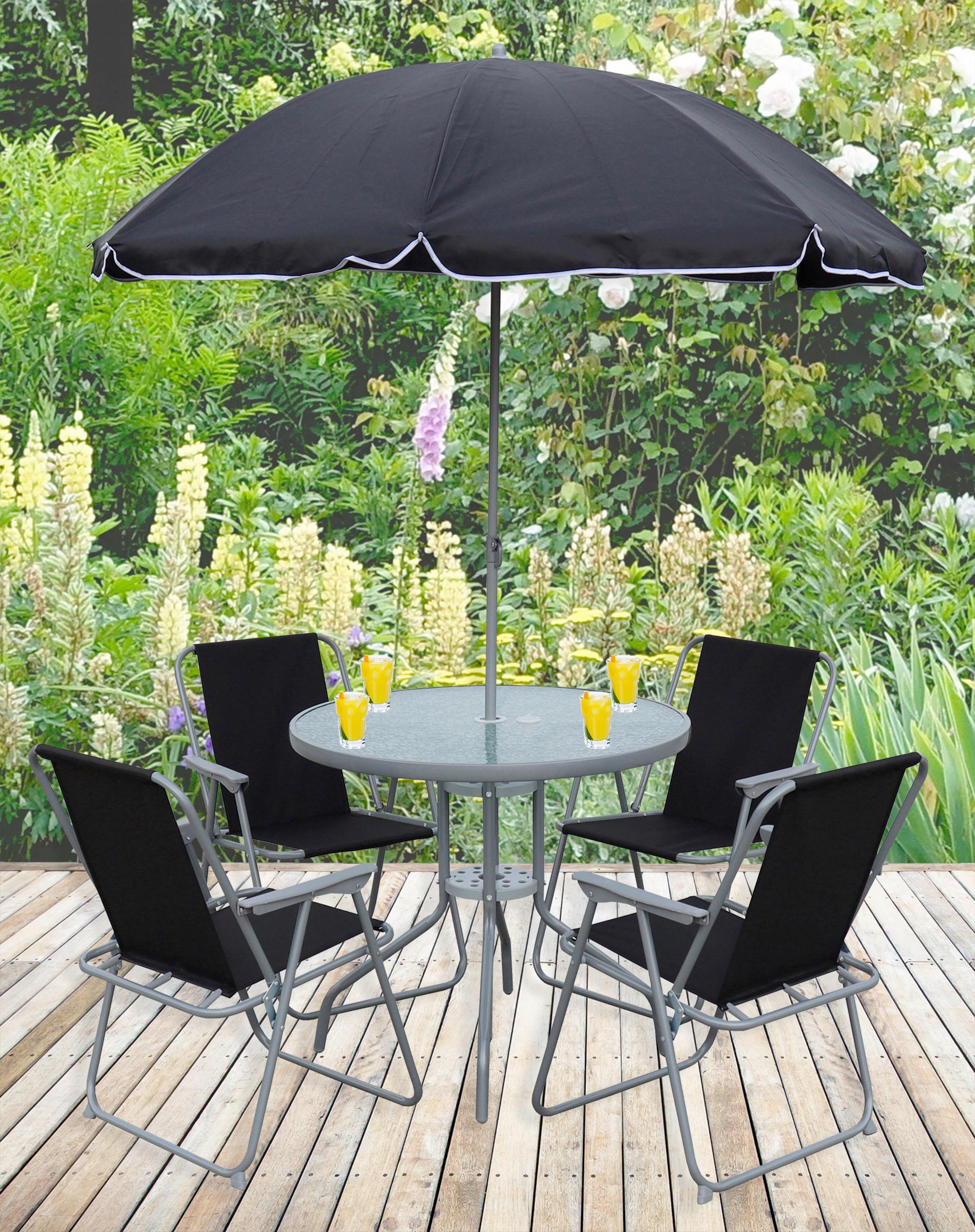 Gartentischgruppe Maxalo 6-tlg. Schwarz - Schwarz, MODERN, Glas/Kunststoff (75/70/75cm) - MID.YOU