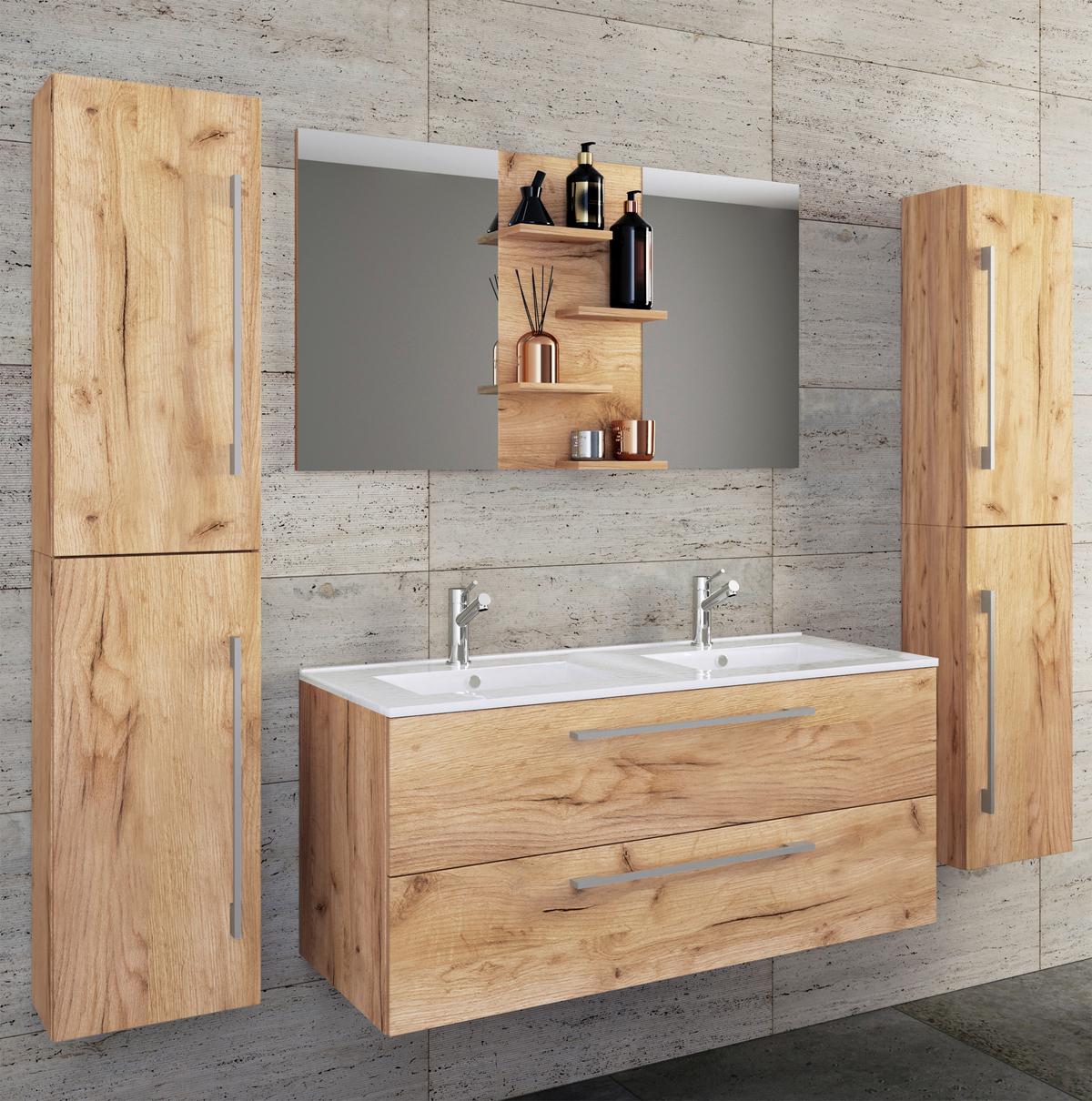 Kopalnica Budasi, Hrast - bela/barve aluminija, Moderno, kovina/leseni material (178cm) - MID.YOU