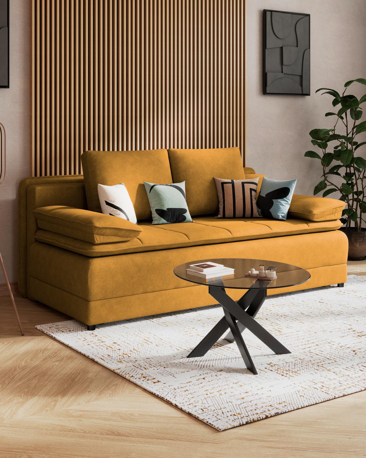 Canapea extensibila ALICE - galben, Modern, textil (202/73-92/105cm) - Modern Living