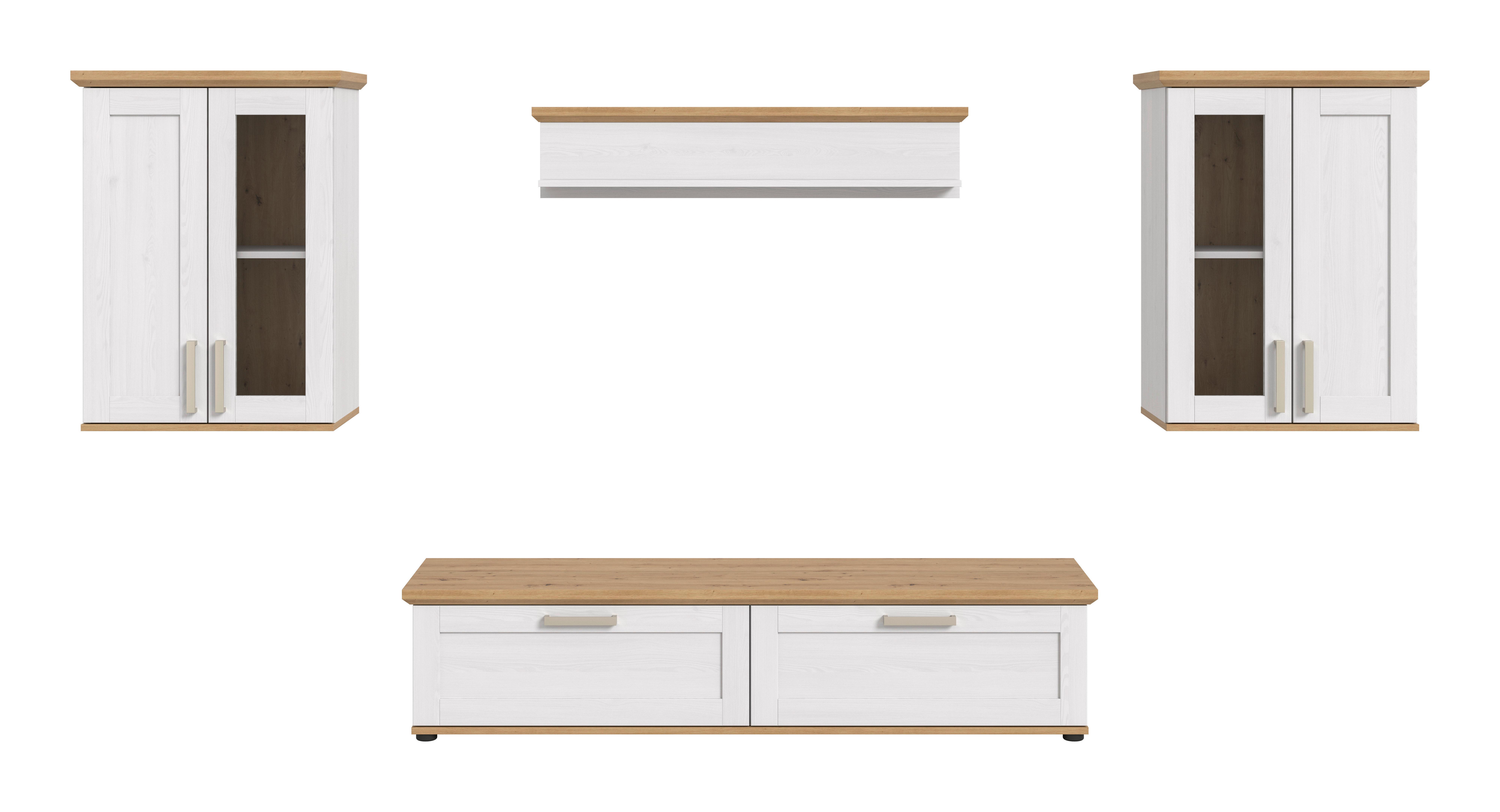 Dnevni Regal Verona, Bela, Barva Macesna, 4-Delni - srebrne barve/črna, Design, umetna masa/leseni material (316/161/40cm) - Livetastic