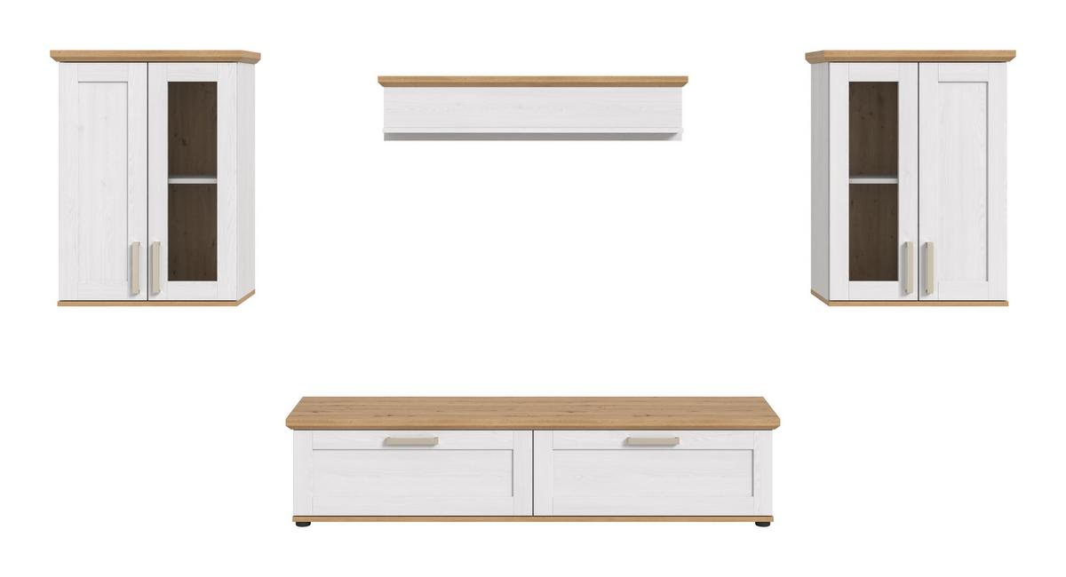 Dnevni Regal Verona, Bela, Barva Macesna, 4-Delni - srebrne barve/črna, Design, umetna masa/leseni material (316/161/40cm) - Livetastic