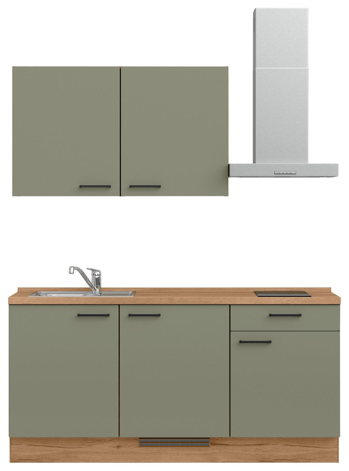 Küchenleerblock Senso Low o. Geräte Olivgrün - Eichefarben/Schwarz, MODERN, Holzwerkstoff/Metall (180cm) - Nobilia