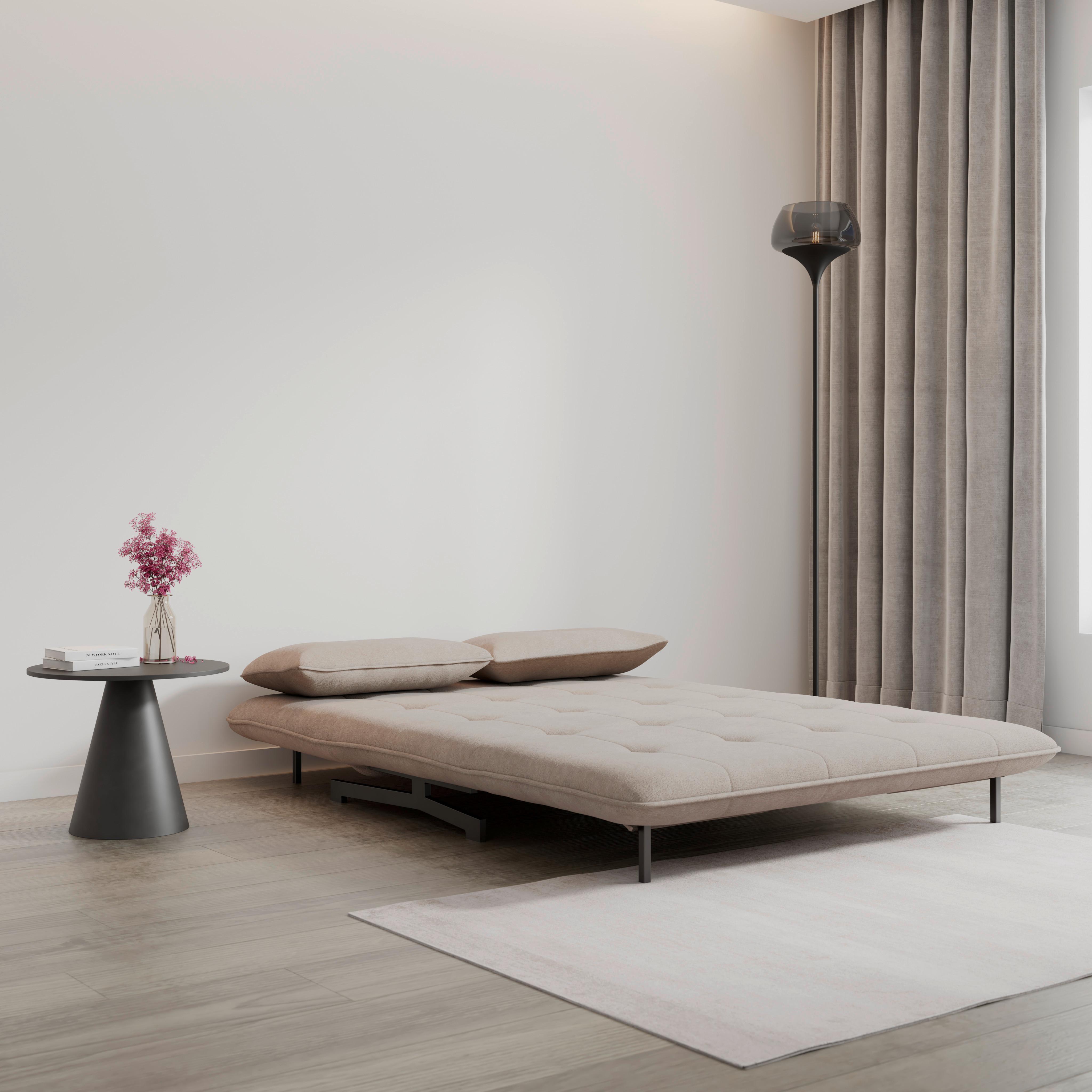 Kanapéágy Luna - bézs/fekete, Modern, textil/fém (142/62/40cm) - Bessagi Home