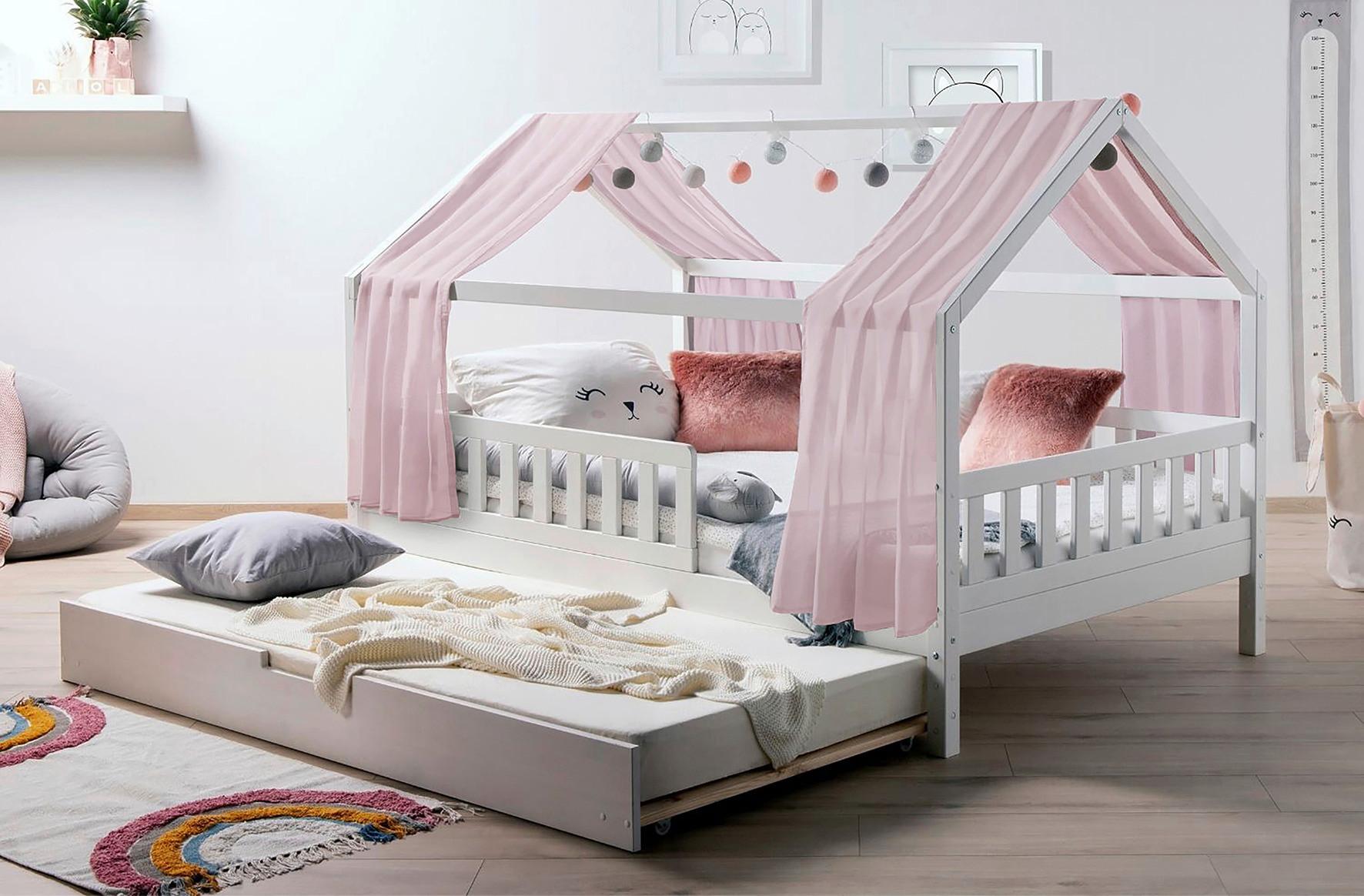 Hausbett KIM Weiß Altrosa ca. 90x200 cm Echtholz - Altrosa/Weiß, MODERN, Holz/Textil (90/200cm) - MID.YOU