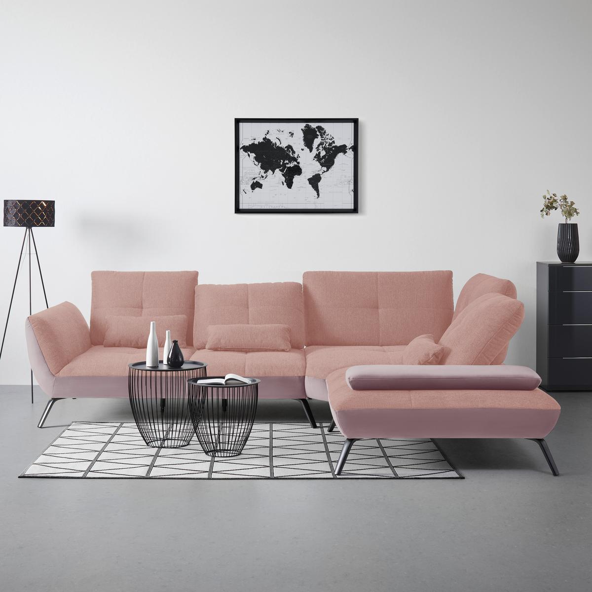Wohnlandschaft Trendy Rosa/Flieder - Flieder/Schwarz, Modern, Holzwerkstoff/Textil (310/93/250cm) - Premium Living