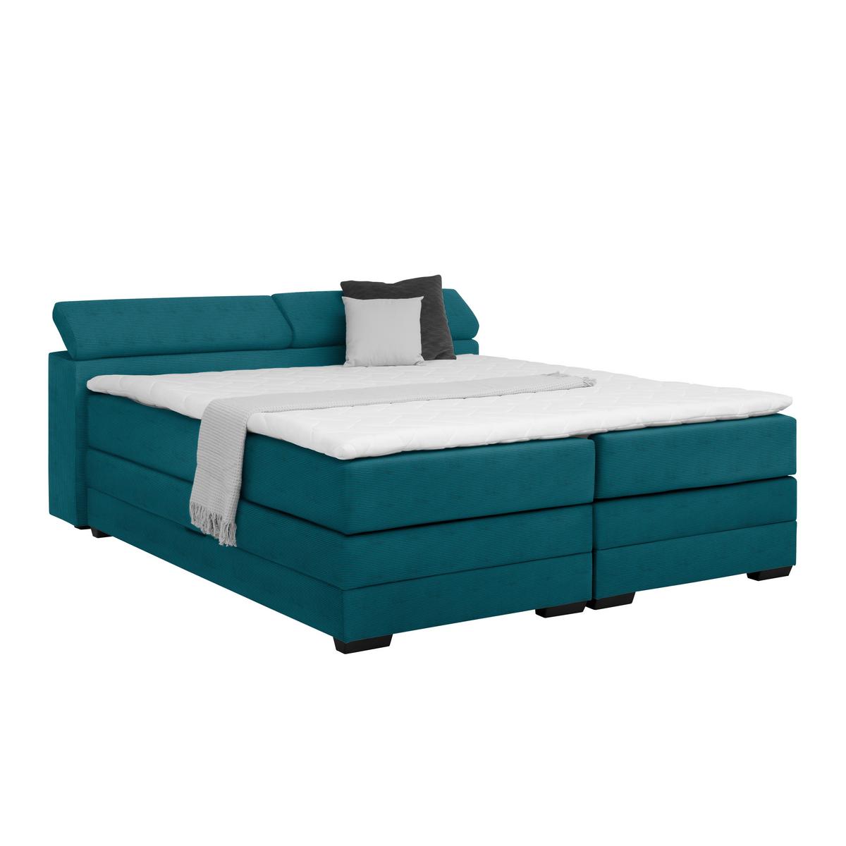 Boxspring Krevet Sevilla - boje petroleja/crna, Konvencionalno, tekstil/drvo (180/200cm) - Premium Living