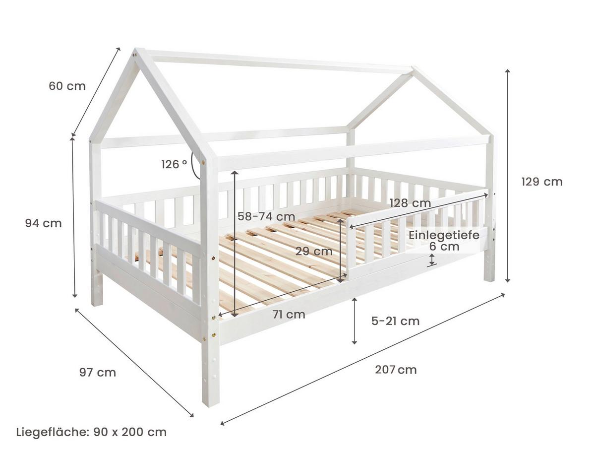 Hausbett KIM Weiß, Altrosa Ca. 90x200 cm Echtholz - Altrosa/Naturfarben, MODERN, Holz/Textil (90/200cm) - MID.YOU