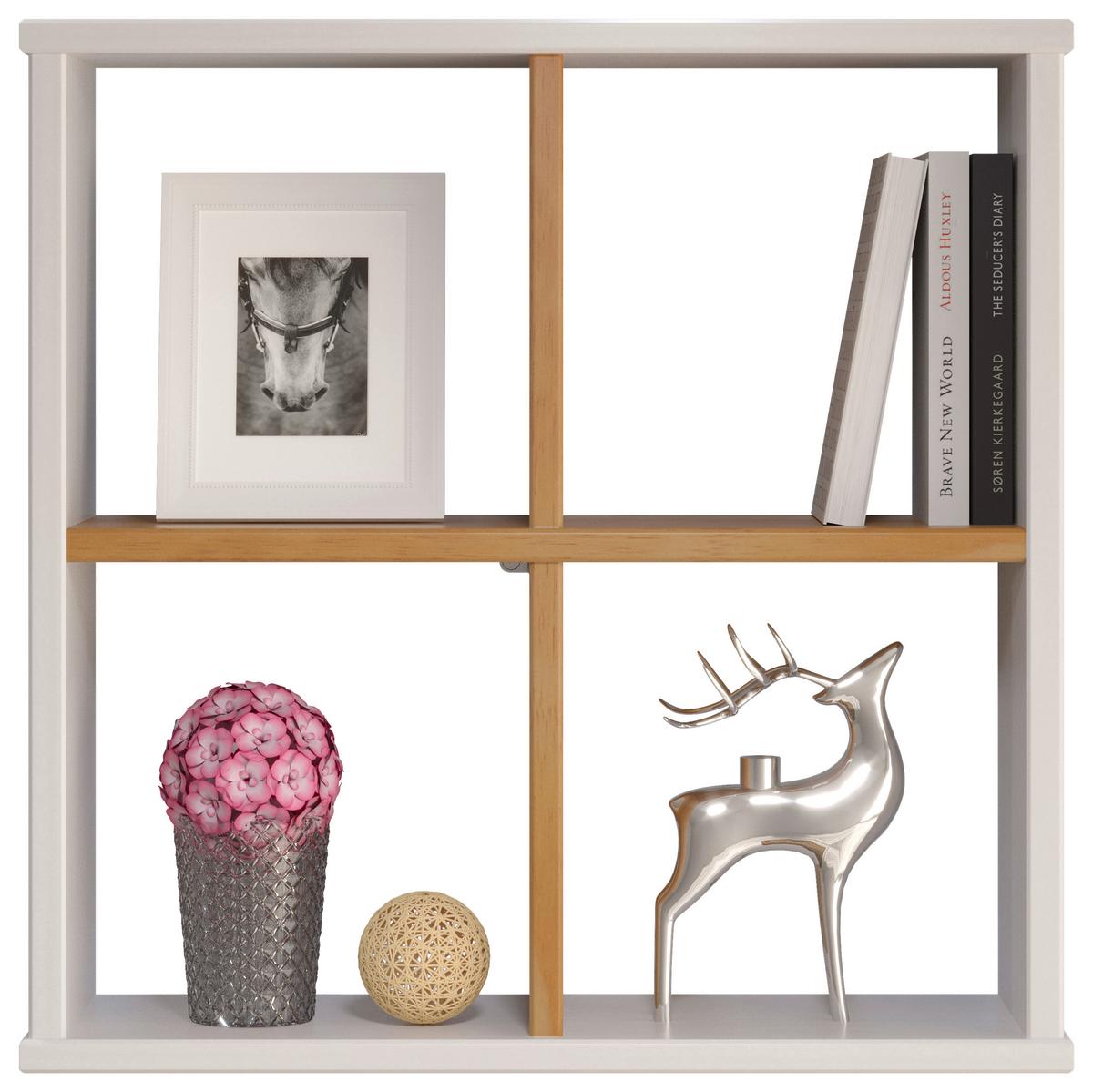 REGAŁ ŚCIENNY MESTRE - biały/miodowy, Modern, drewno (50/50/16cm)