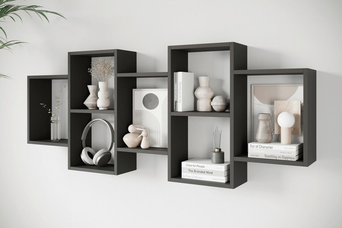 Stenski Regal Trio, Črna - črna, Basics, leseni material (160,8/65/18cm) - P & B