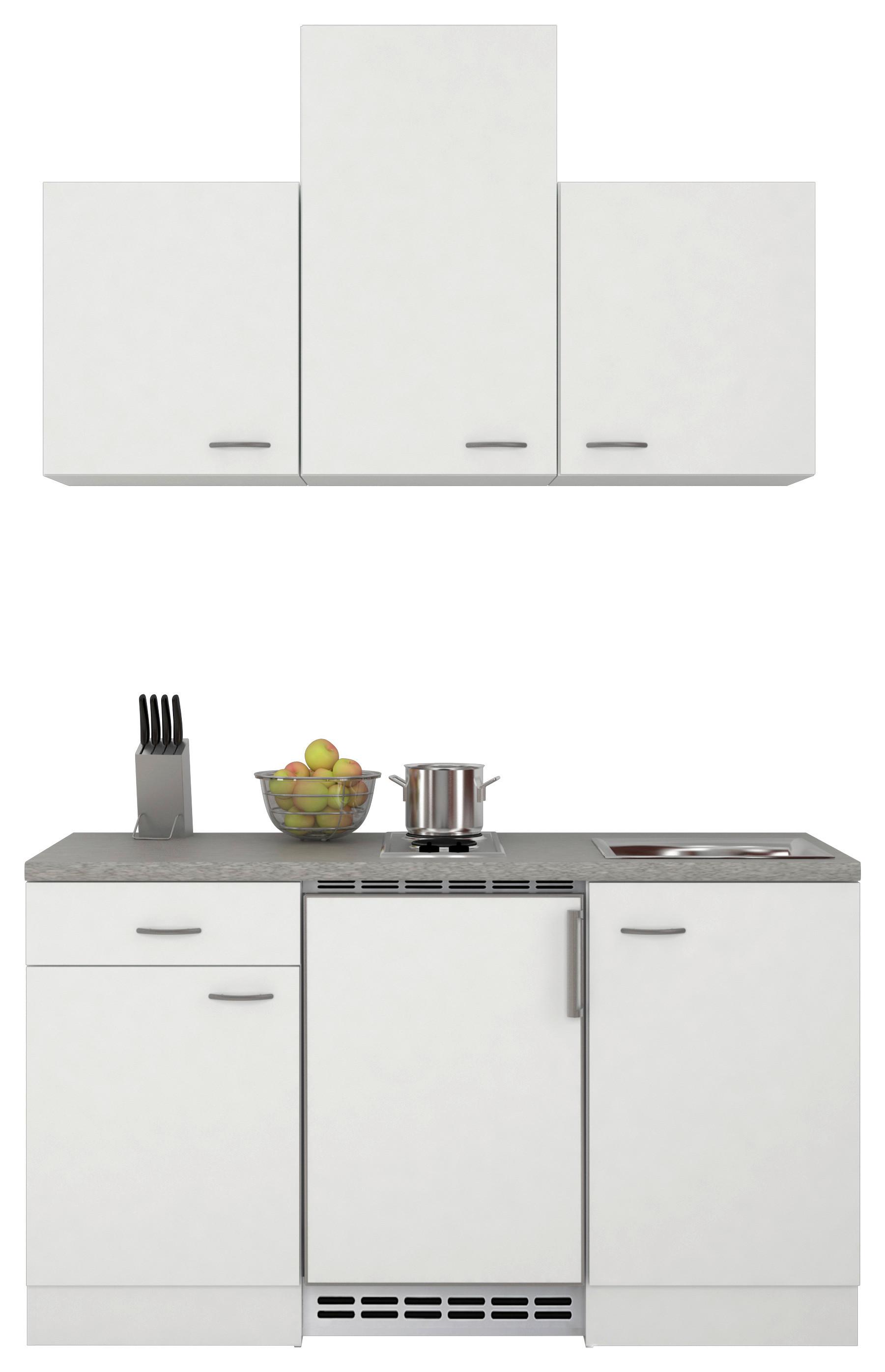 Miniküche Wito m. Geräten B: ca. 150cm Weiß/Grau - Weiß/Grau, MODERN, Holzwerkstoff (150cm) - FlexWell