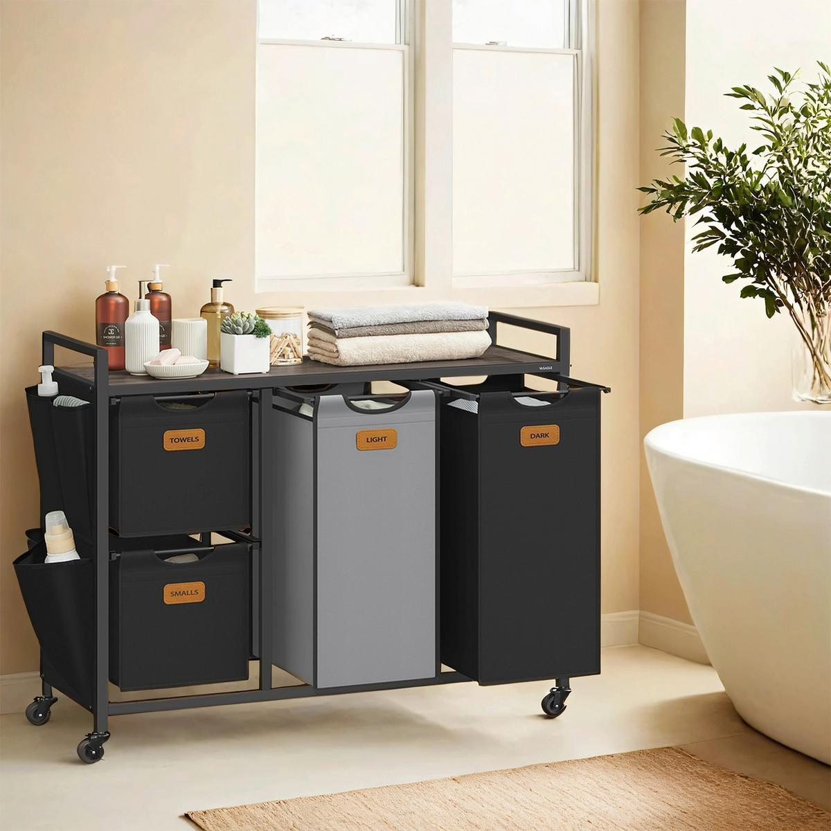 WÄSCHEKORB LUANDRY BASKET - Schwarz/Braun, MODERN, Textil/Metall (98,6/80,5/33cm) - MID.YOU