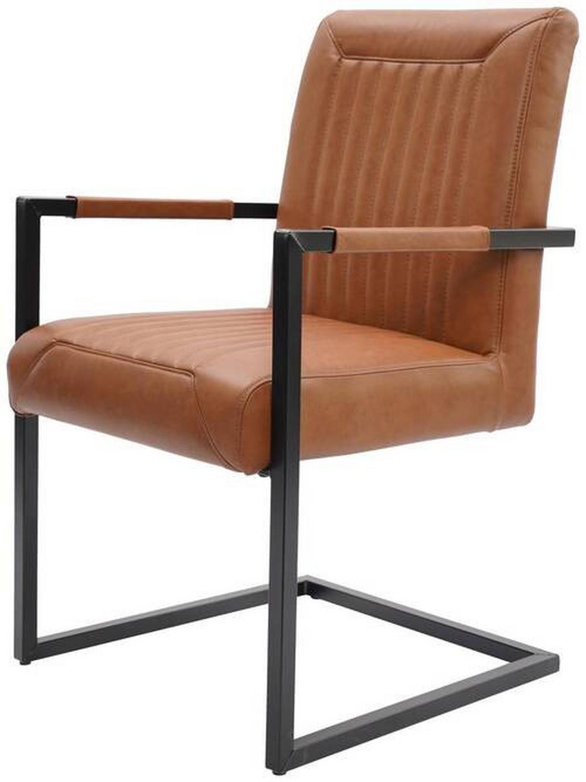 KRZESŁO Z PODŁOKIETNIKAMI LEONIE - czarny/koniak, Design, skóra/metal (55/91/64cm) - Ambia Home