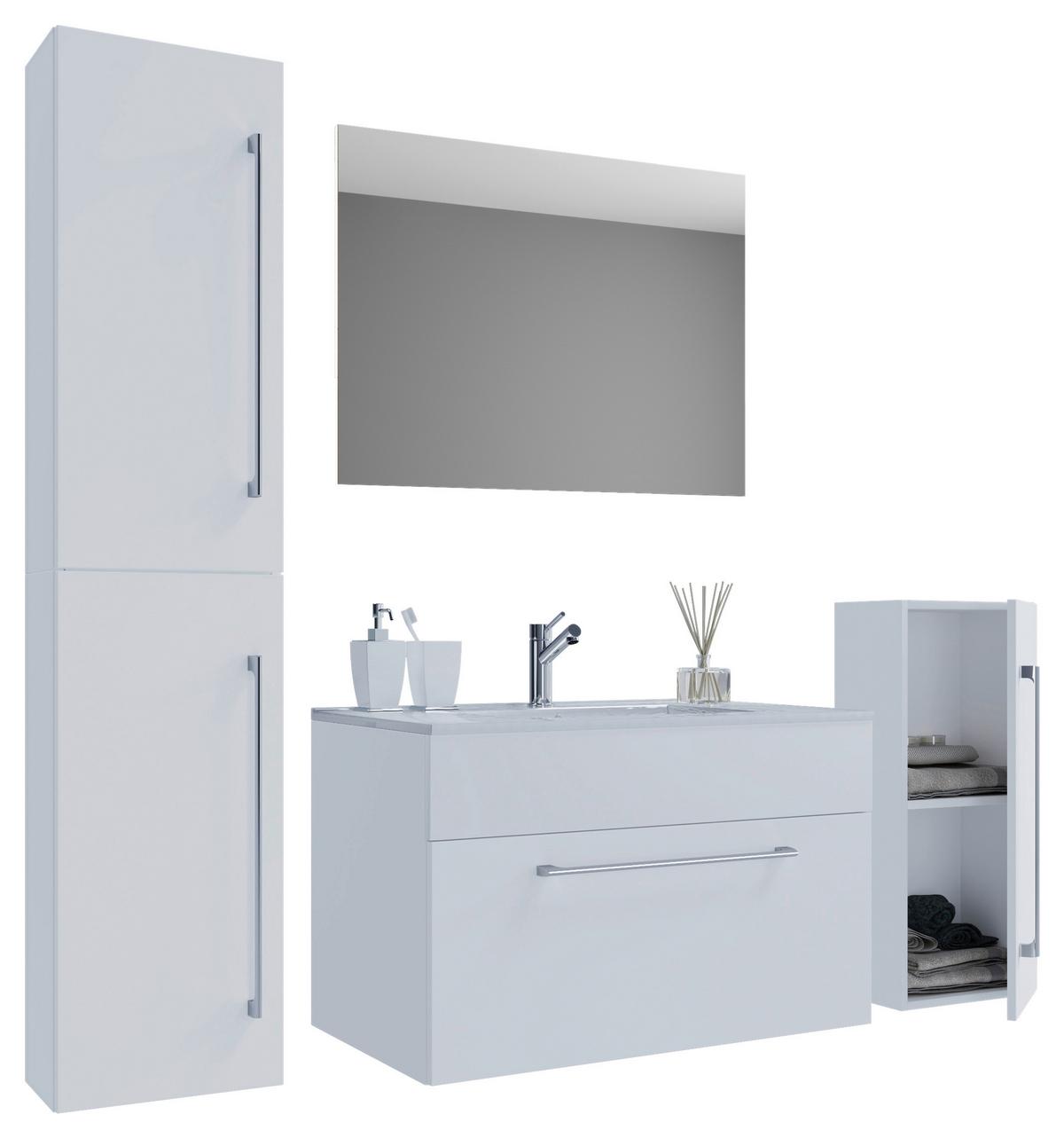 Kopalnica Badinos, Bela - bela/barve aluminija, Moderno, kovina/leseni material (126cm) - MID.YOU