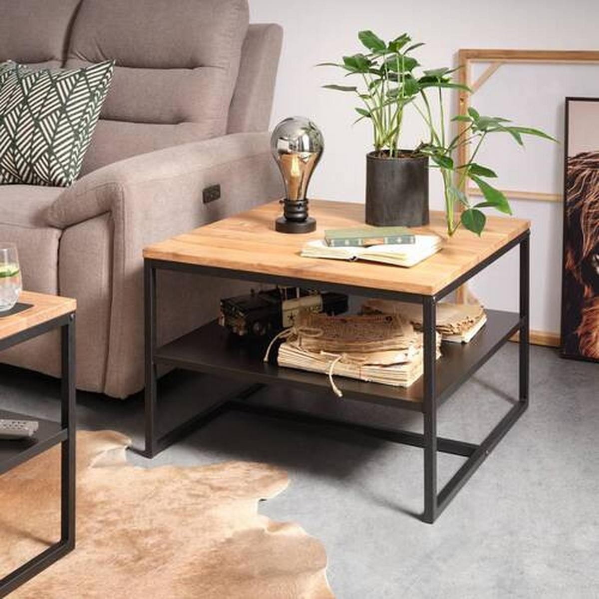 Couchtisch Dallas II Schwarz/ Wildeiche massiv - Eichefarben/Schwarz, LIFESTYLE, Holz/Holzwerkstoff (70/70/45cm) - Based