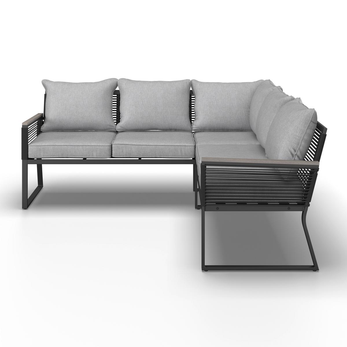 Dining-Loungeset Paulina Hellgr. Metall/Textil +Abdeck. - Hellgrau/Schwarz, Modern, Glas/Kunststoff (181/73/65cm) - Bessagi Garden