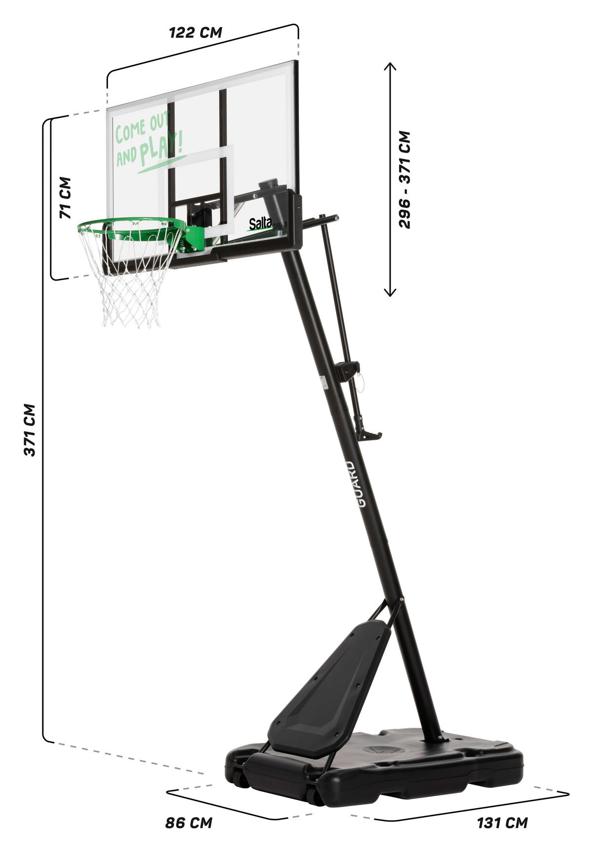 BASKETBALLSTÄNDER SALTA GUARD - Schwarz/Grün, KONVENTIONELL, Kunststoff/Metall (138/296-371/240cm) - Salta