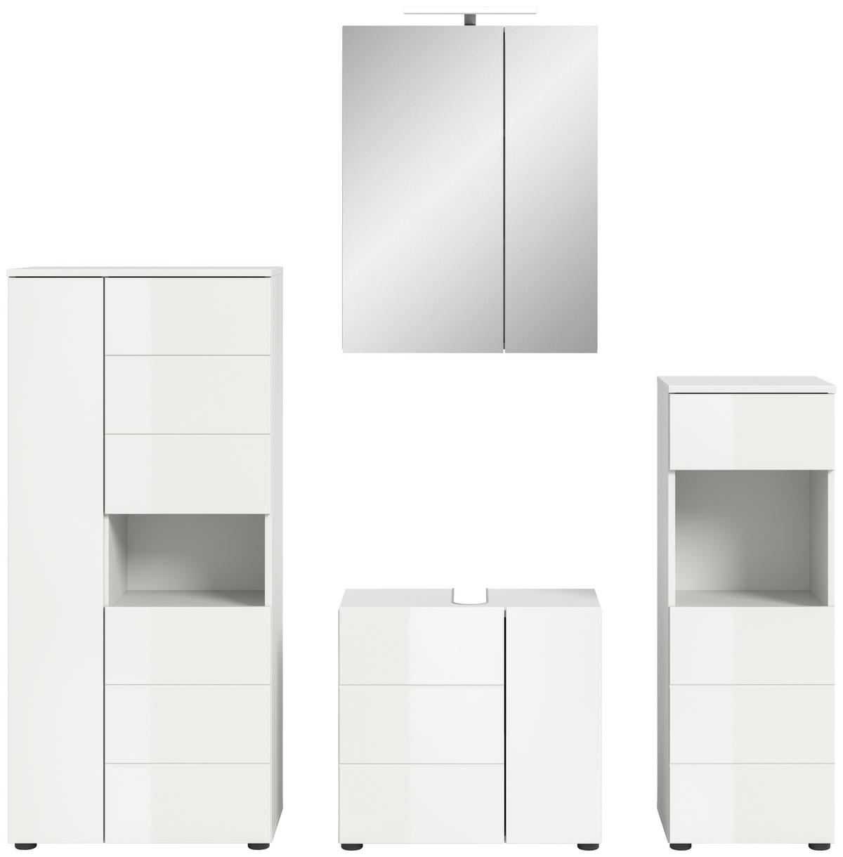 Badezimmer Vira 4-tlg. mit LED ca. 158 cm Weiß - Weiß Hochglanz, MODERN, Holzwerkstoff (158cm) - MID.YOU