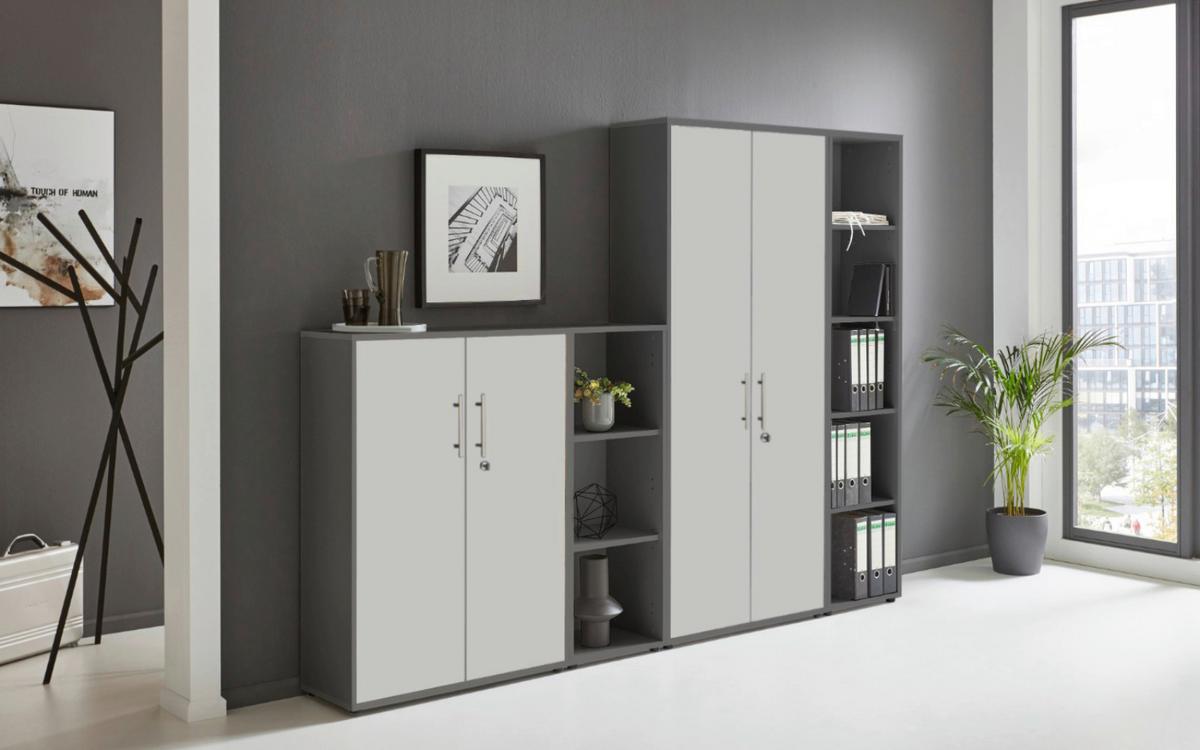 AKTENSCHRANK OFFICE EDITION - SW SET 4 - Anthrazit/Hellgrau, MODERN, Holzwerkstoff (128,5/185,6/33cm) - MID.YOU