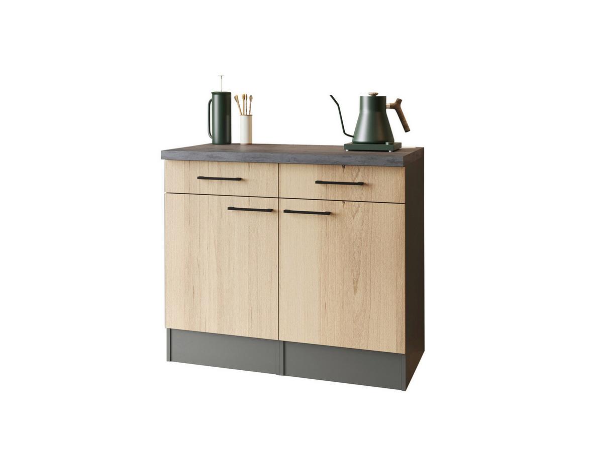 Küchenunterschrank Oliver Eiche - Schwarz/Eiche Artisan, Trend, Holzwerkstoff/Metall (100/90/60cm) - Respekta
