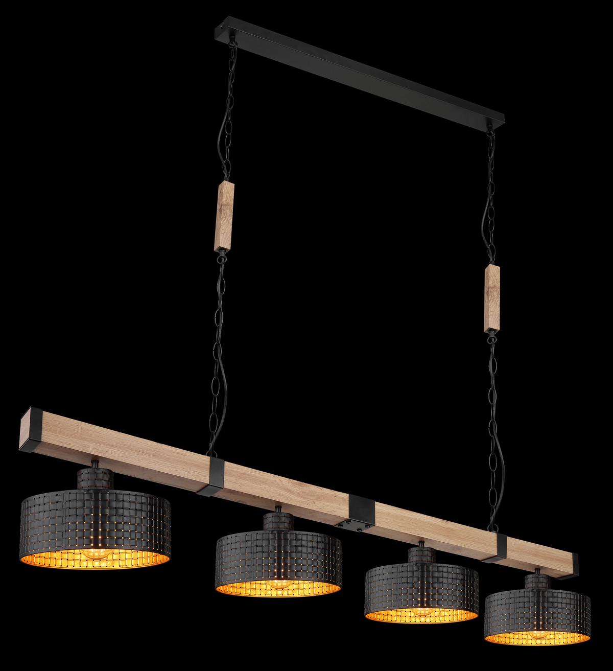 Hängeleuchte Rielly max. 60 Watt - Dunkelbraun/Goldfarben, Natur, Holzwerkstoff/Kunststoff (140/25/120cm) - Globo