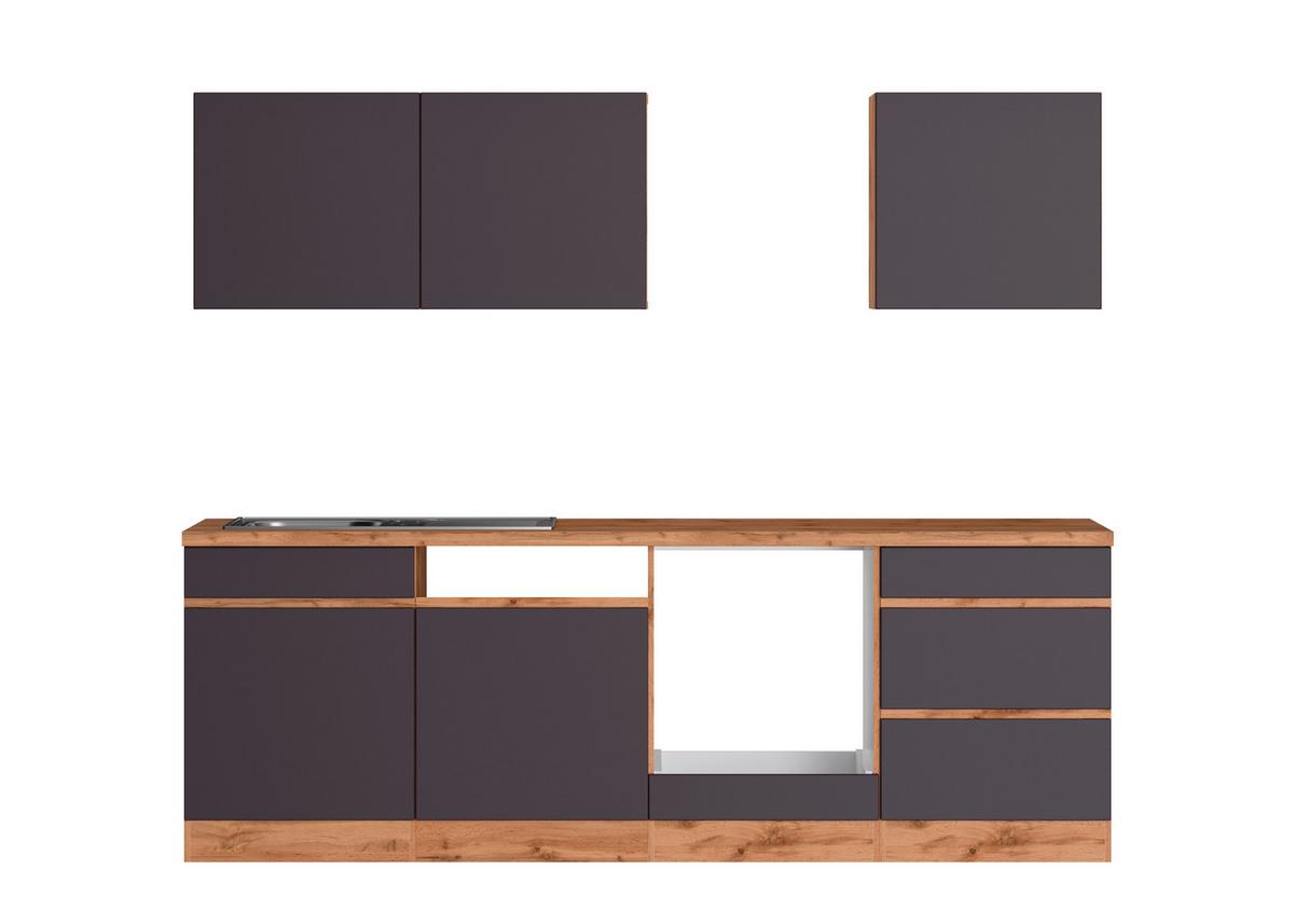 Küchenblock Turin ohne Geräte ca. 240 cm Grau/Eiche - Eiche Wotan/Grau, Design, Holzwerkstoff (240cm) - Held