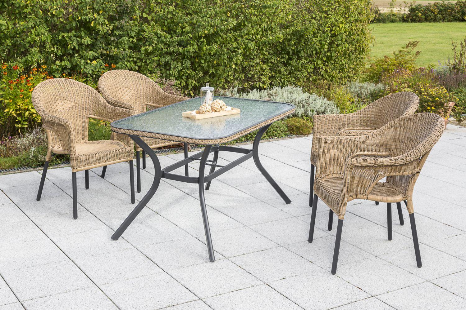 Gartentisch Ravenna Natur/ Graphitfarben ca. 150x85x80cm - Graphitfarben/Naturfarben, ROMANTIK / LANDHAUS, Glas/Metall (150/85/80cm) - Gardenson