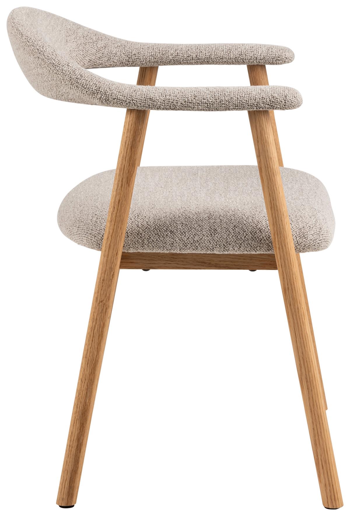 KRZESŁO Z PODŁOKIETNIKAMI ADDI - kolor dębowy/greige, Trend, tkanina/drewno (56/75,5/54cm) - MID.YOU