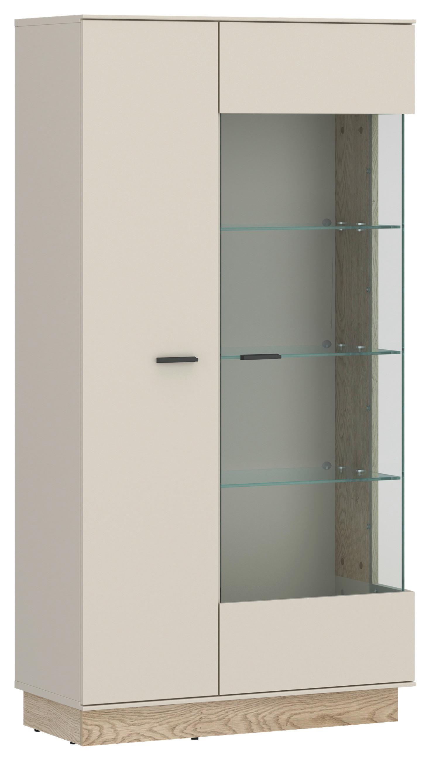 Vitrină MEOLO - cașmir/culoare lemn stejar, Modern, sticlă/material pe bază de lemn (75/150/40cm) - Modern Living