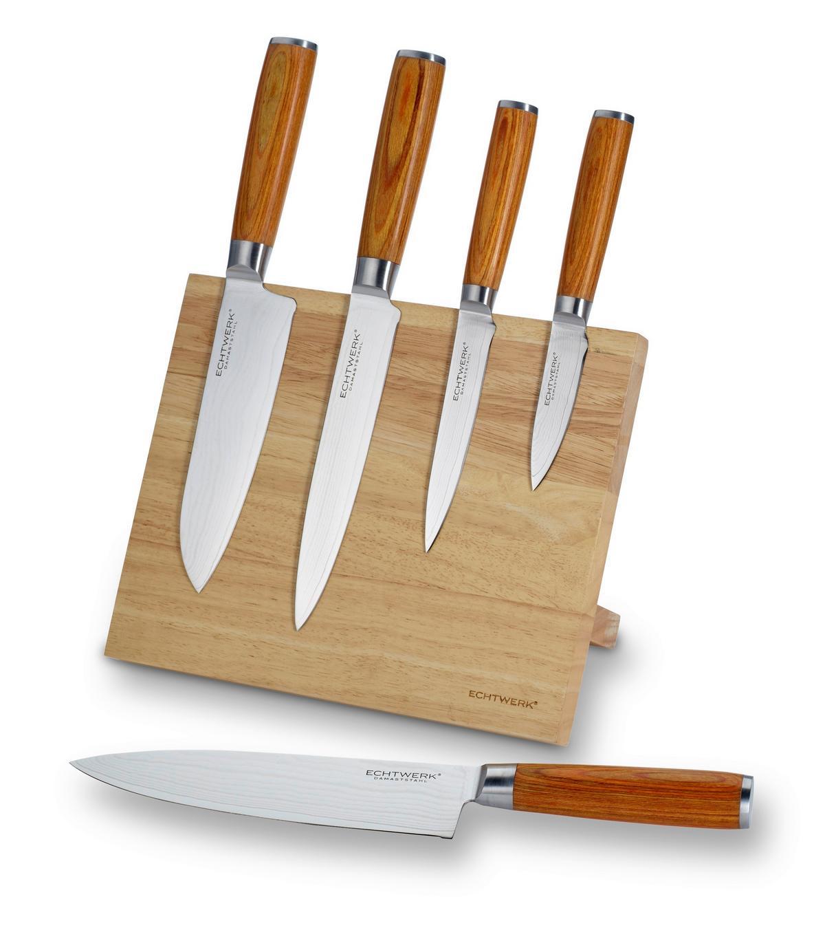 Messerset Damaszener Braun/Silber 6-teilig - Silberfarben/Bernsteinfarben, Basics, Holz/Metall - Echtwerk