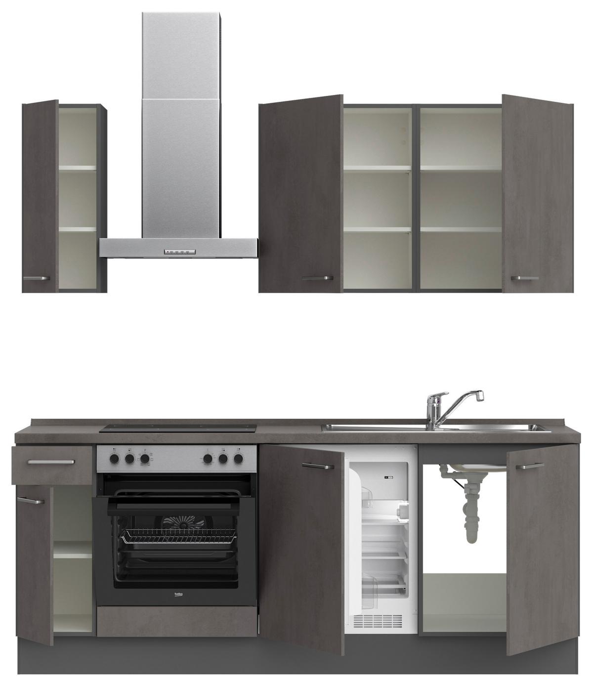 Küchenblock Riva Low m. Geräten Schieferfarben - Schieferfarben/Edelstahlfarben, MODERN, Holzwerkstoff/Metall (210cm) - Nobilia