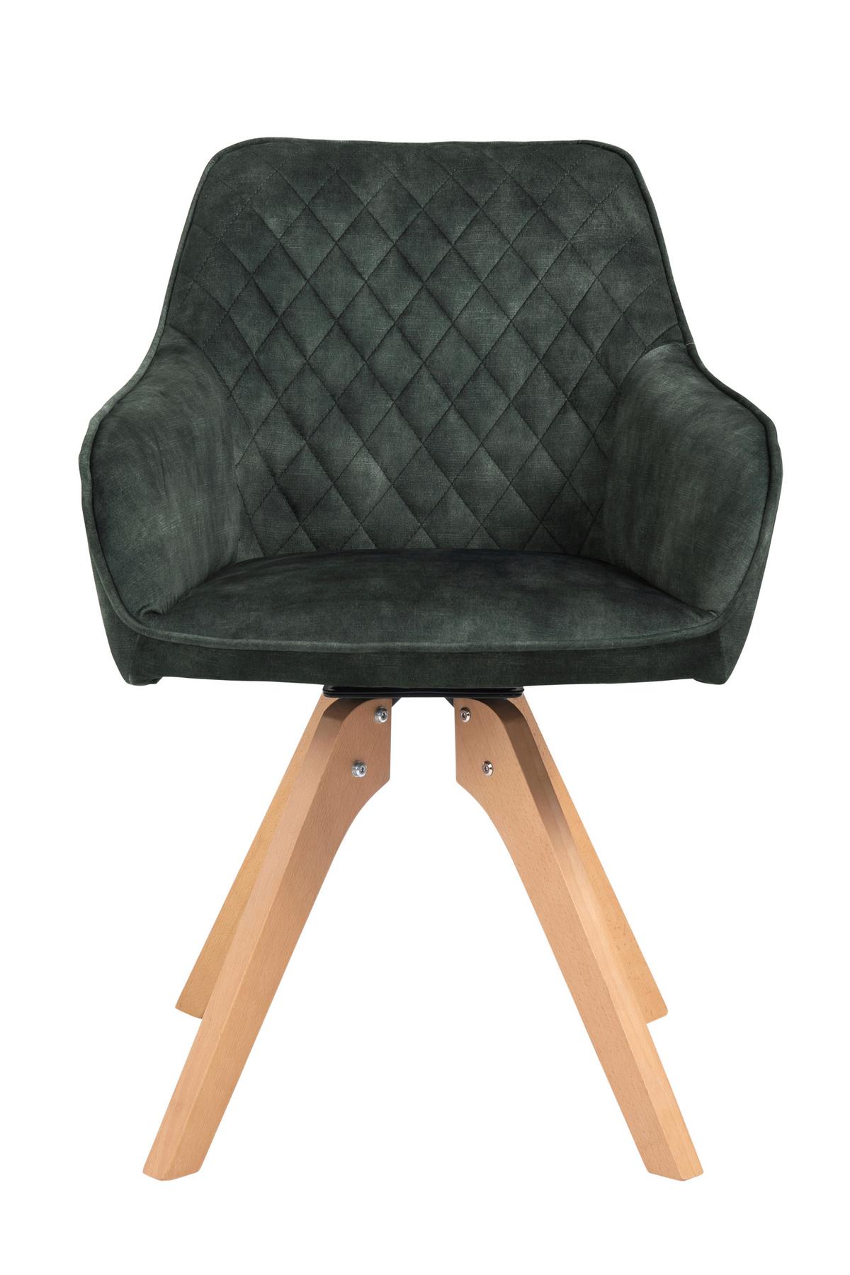 Naslanjač Samt, Temno Zelena, Vrtljiv - barve hrasta/temno zelena, Moderno, tekstil/les (59/85/61cm) - Livetastic