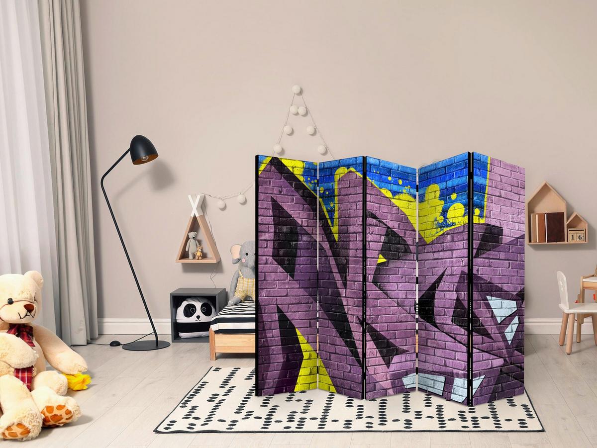 Paravan Street Art I, 5-Delni, Dvostranski - vijolična/modra, Basics, tekstil/les (225/172/3cm) - artgeist
