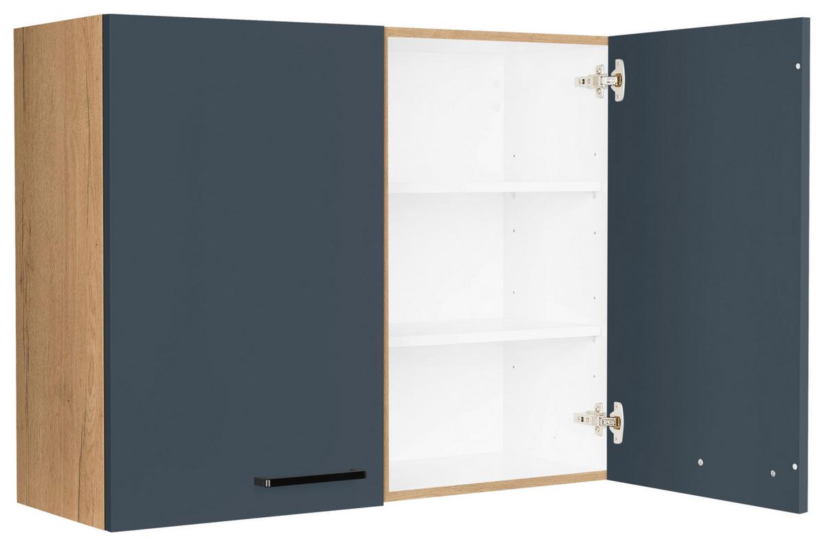 Küchenoberschrank Easytouch Blau - Blau/Eichefarben, MODERN, Holzwerkstoff/Metall (90/72/35cm) - Nobilia