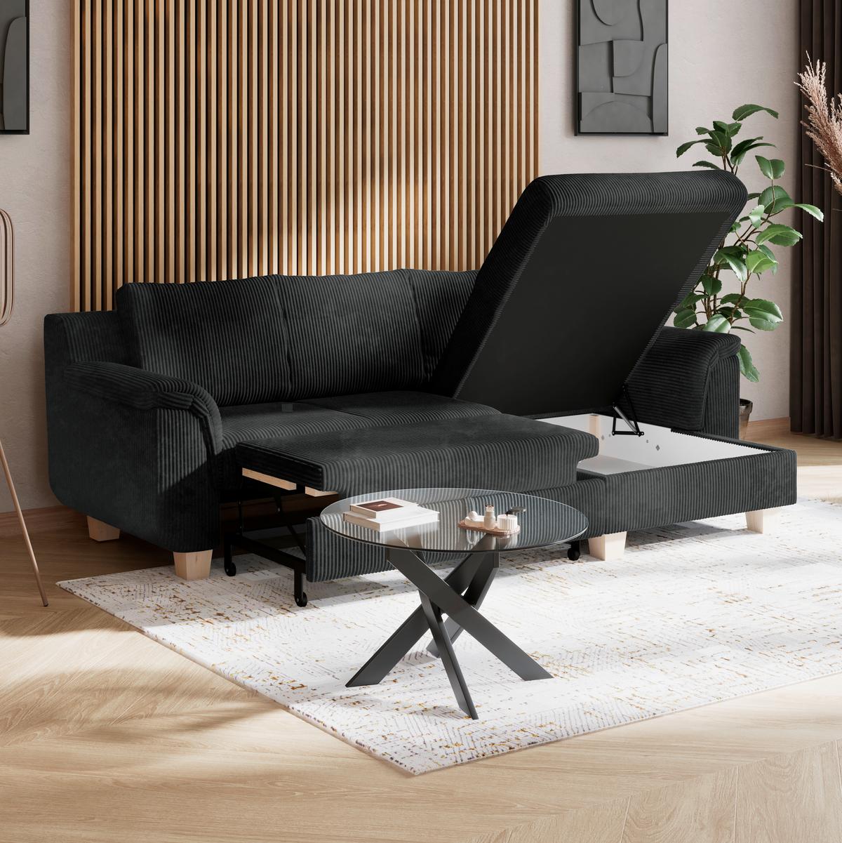 Colţar ALEX - gri închis, Modern, textil (246/88cm) - Modern Living