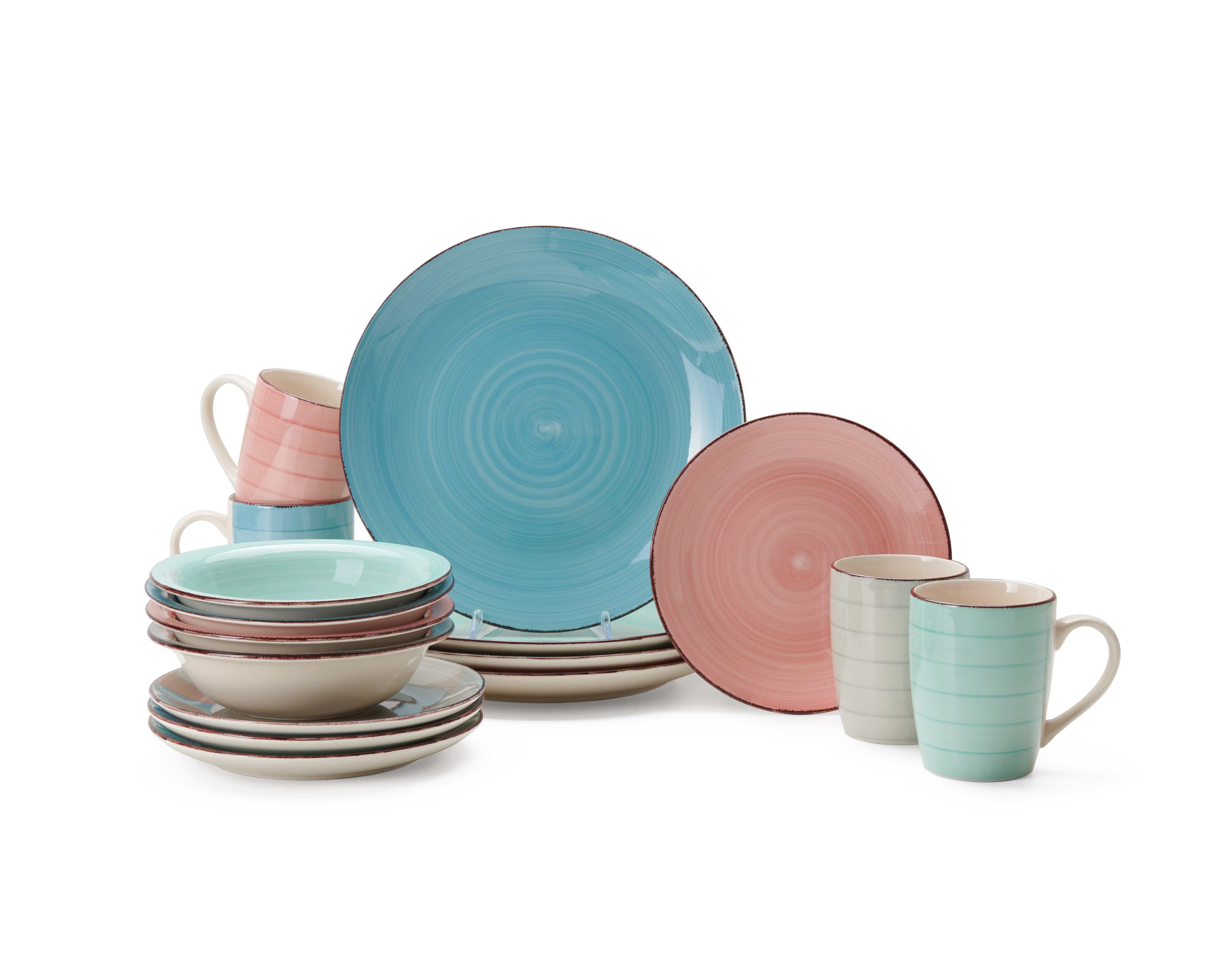 Kombiservice Verona Multicolor 16-teilig - Blau/Pink, KONVENTIONELL, Keramik - Mömax