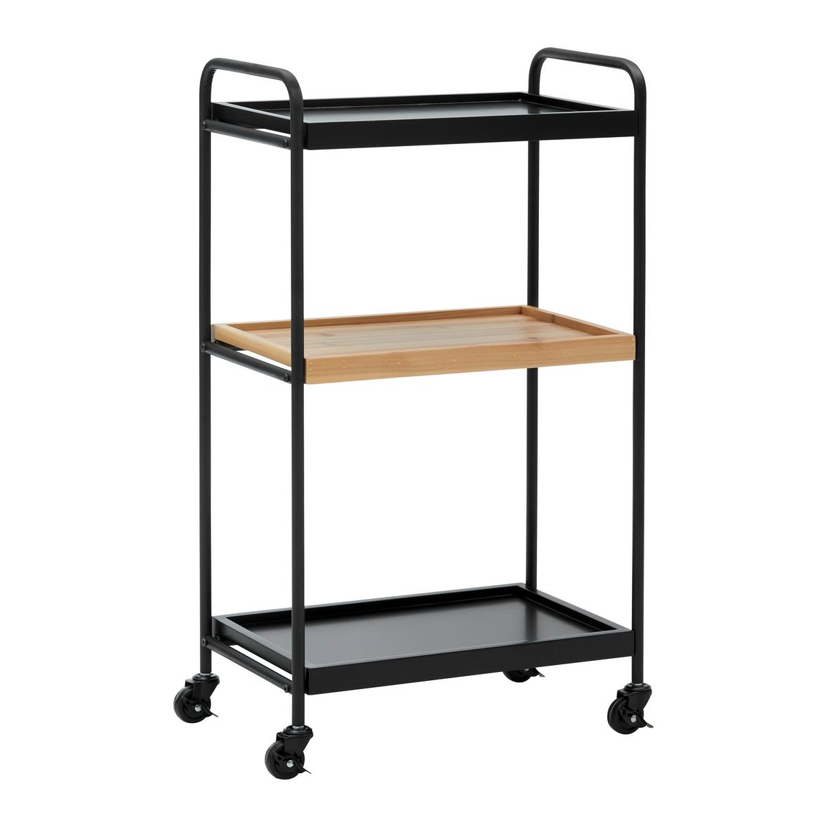 Rollwagen Giorgia Eichefarben/ Schwarz Echtholz/MDF - Eichefarben/Schwarz, MODERN, Holz/Kunststoff (50/89/30cm) - Bessagi Home