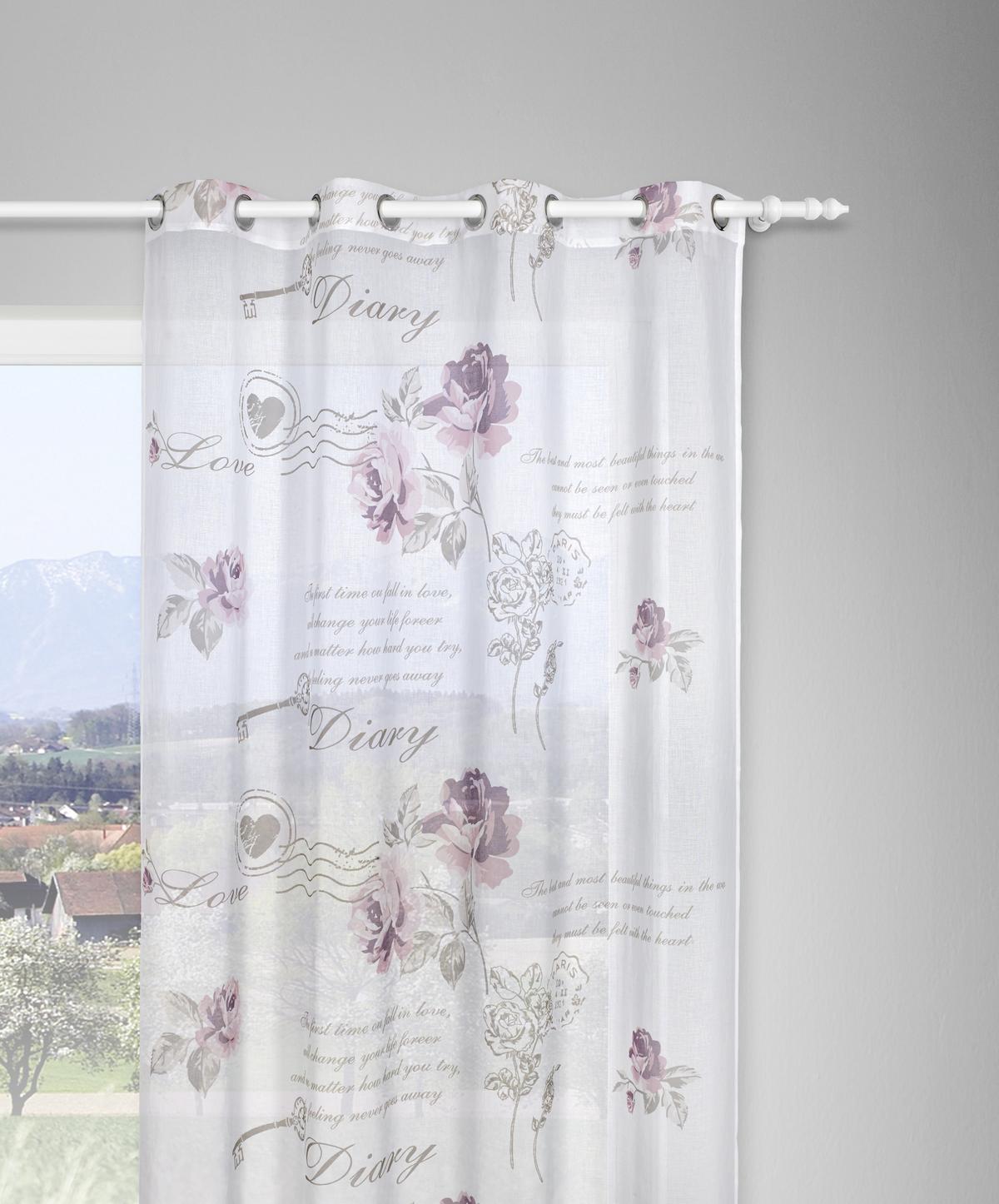 ZAVJESA S RINGOVIMA DIARY ROSE - bijela, Romantično / ladanjski, tekstil (140/245cm) - Modern Living